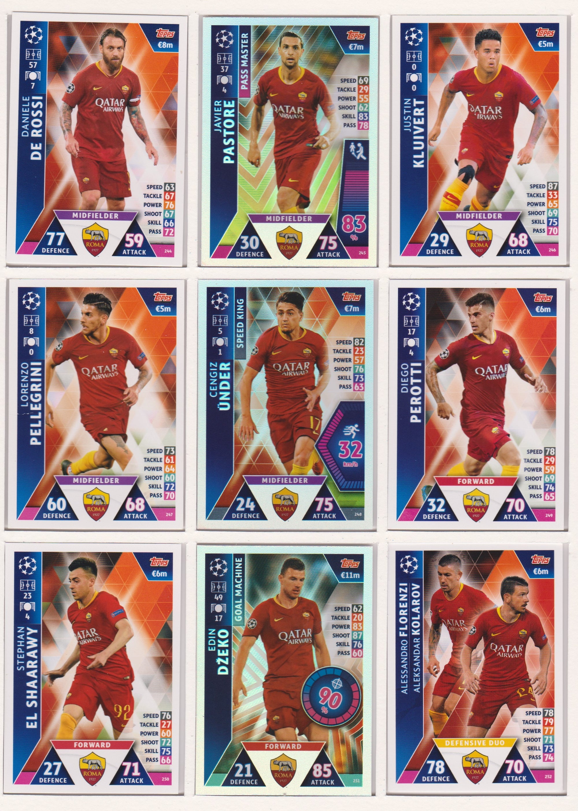 000. AS ROMA- KOMPLETT SETT MED TOPPS MATCH ATTAX CHAMPIONS LEAGUE 2018/19