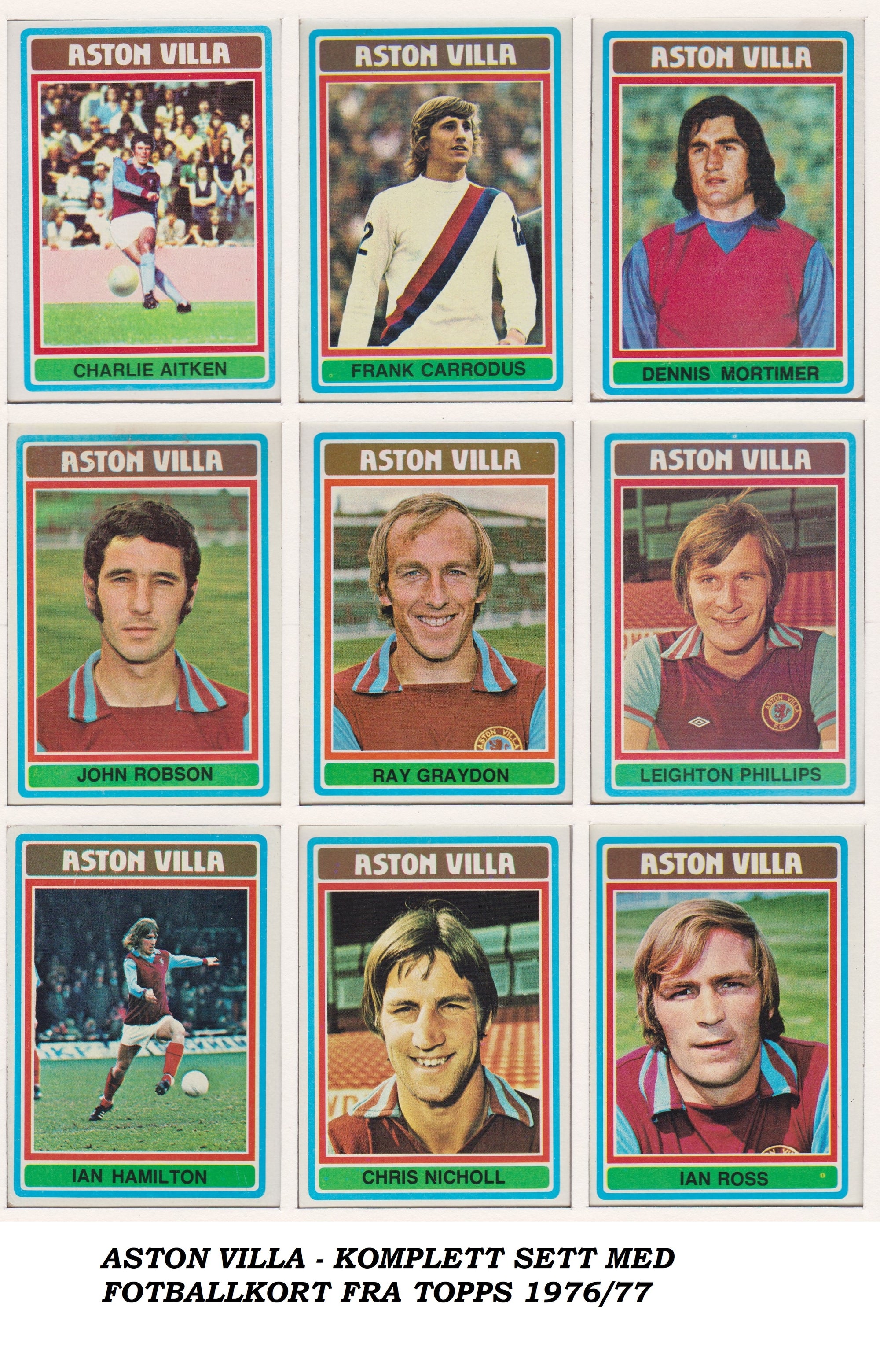 000. ASTON VILLA - KOMPLETT SETT MED FOTBALLKORT FRA TOPPS 1976/77