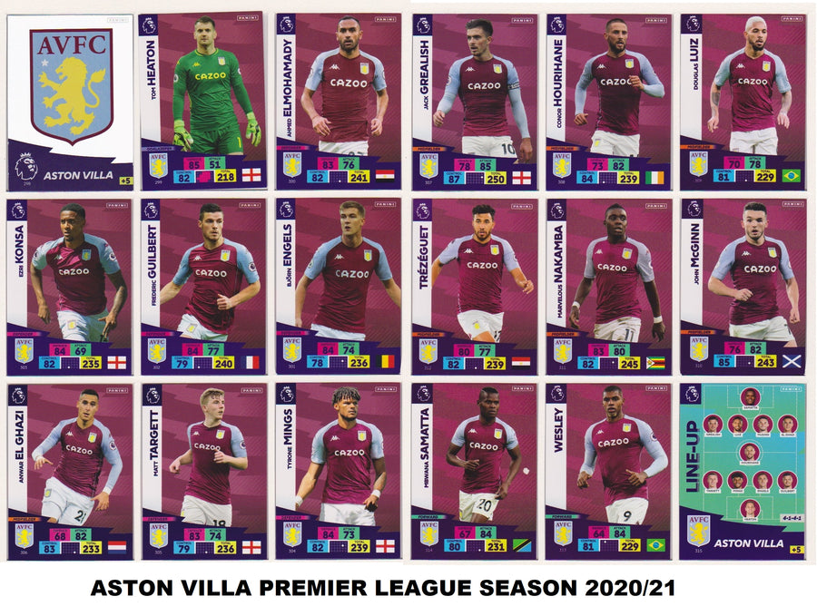 000. ASTON VILLA KOMPLETT LAGSETT PANINI ADRENALYN PREMIER LEAGUE 2020/21