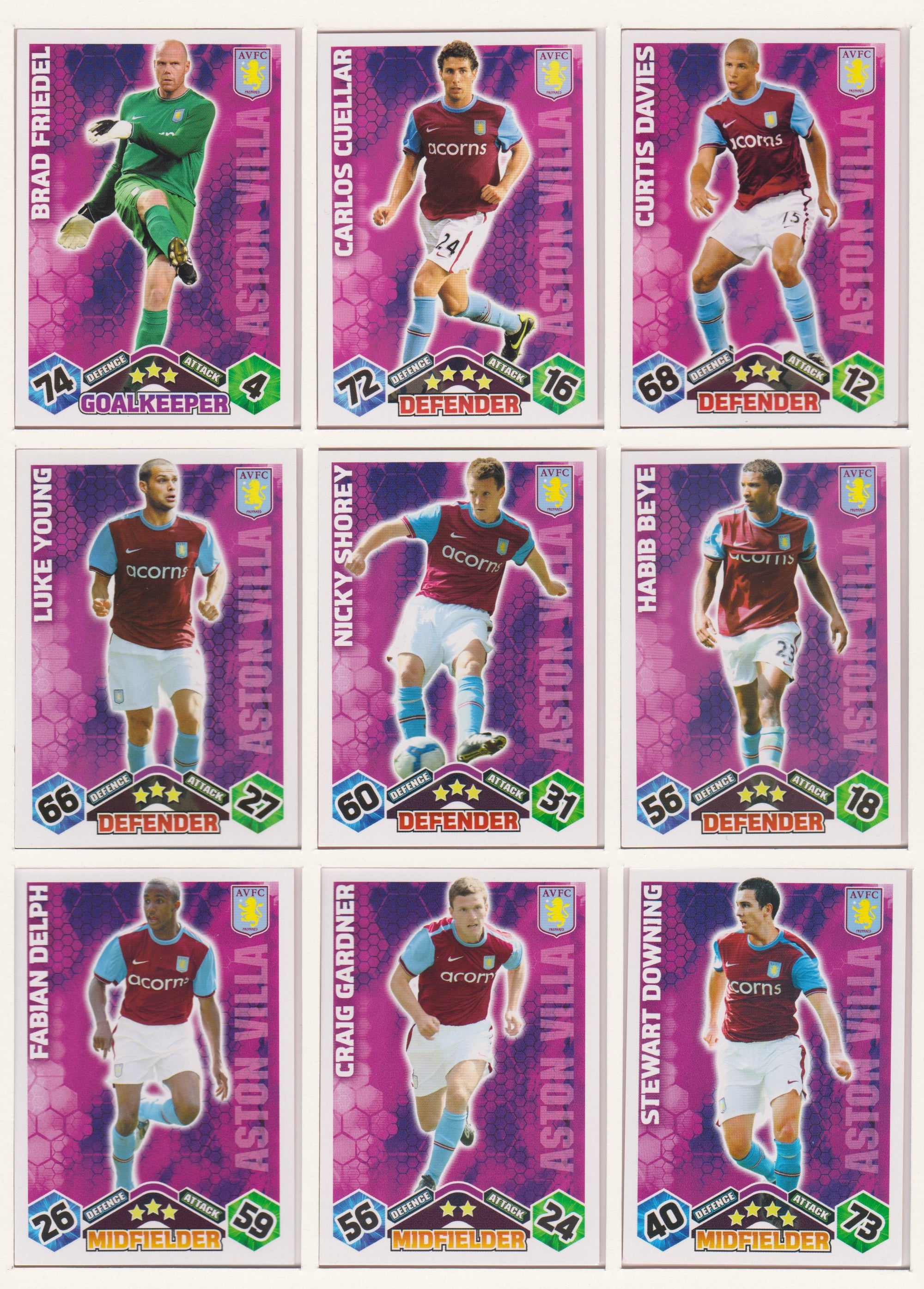 000. ASTON VILLA - KOMPLETT SETT MED TOPPS MATCH ATTAX PREMIER LEAGUE 2009/10