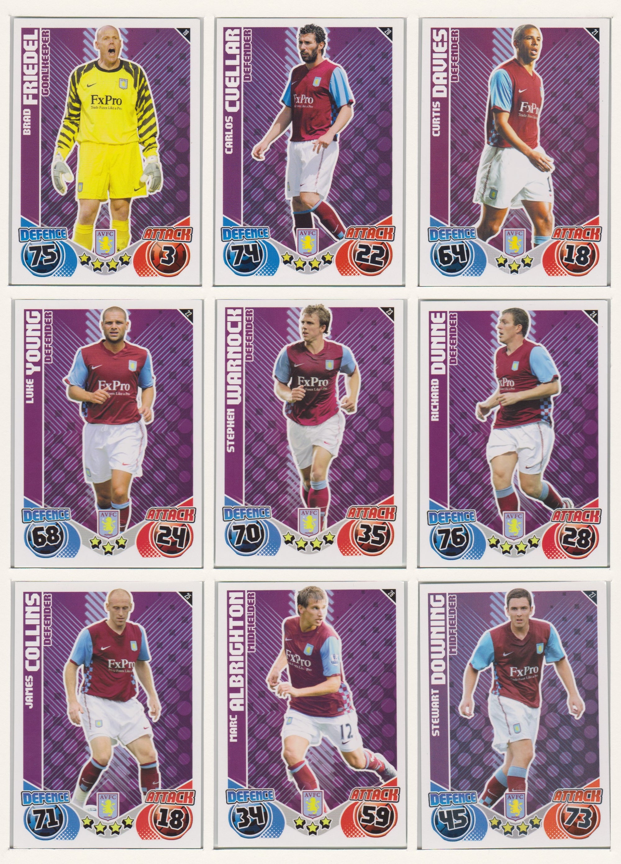 000. ASTON VILLA - KOMPLETT SETT MED TOPPS MATCH ATTAX PREMIER LEAGUE 2010/11