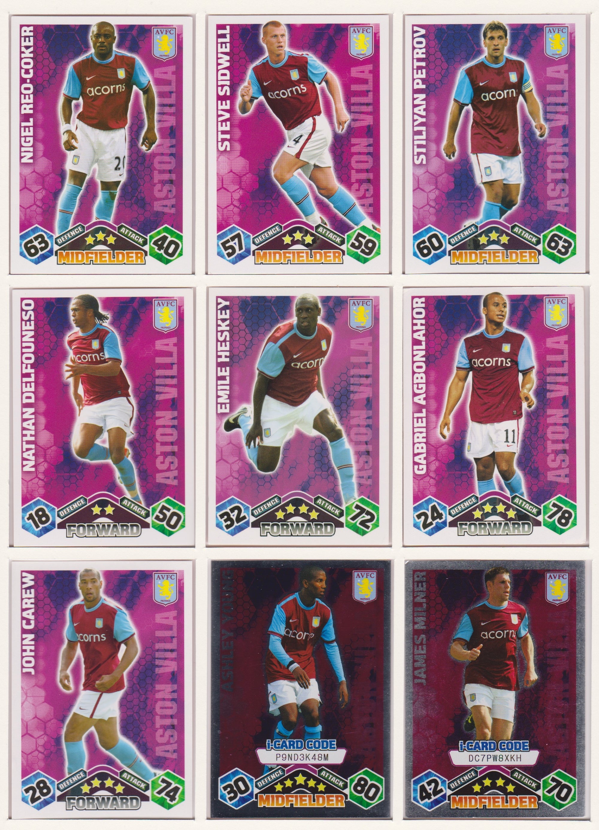 000. ASTON VILLA - KOMPLETT SETT MED TOPPS MATCH ATTAX PREMIER LEAGUE 2009/10