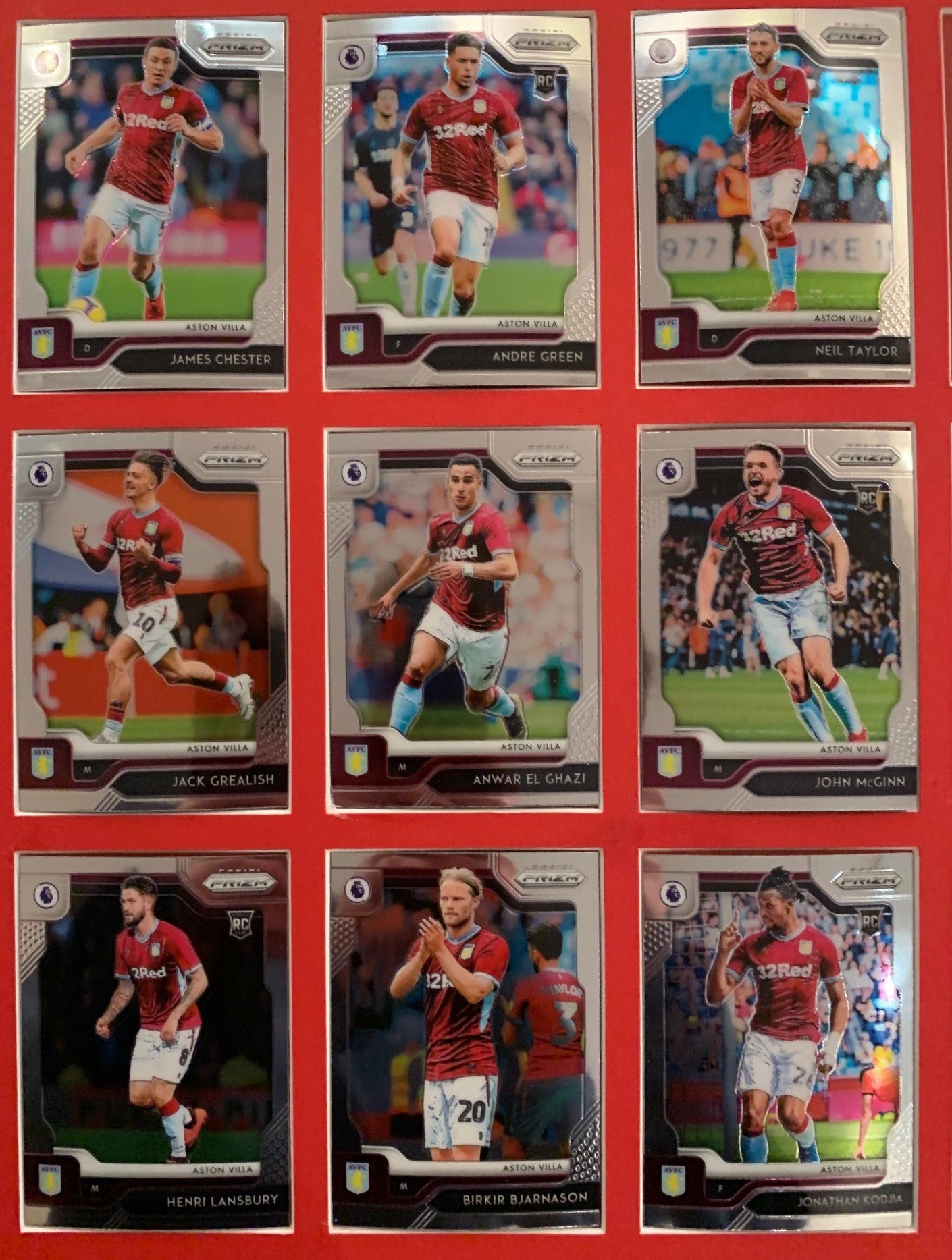 000. ASTON VILLA KOMPLETT SETT MED PANINI PRIZM PREMIER LEAGUE 2019/20