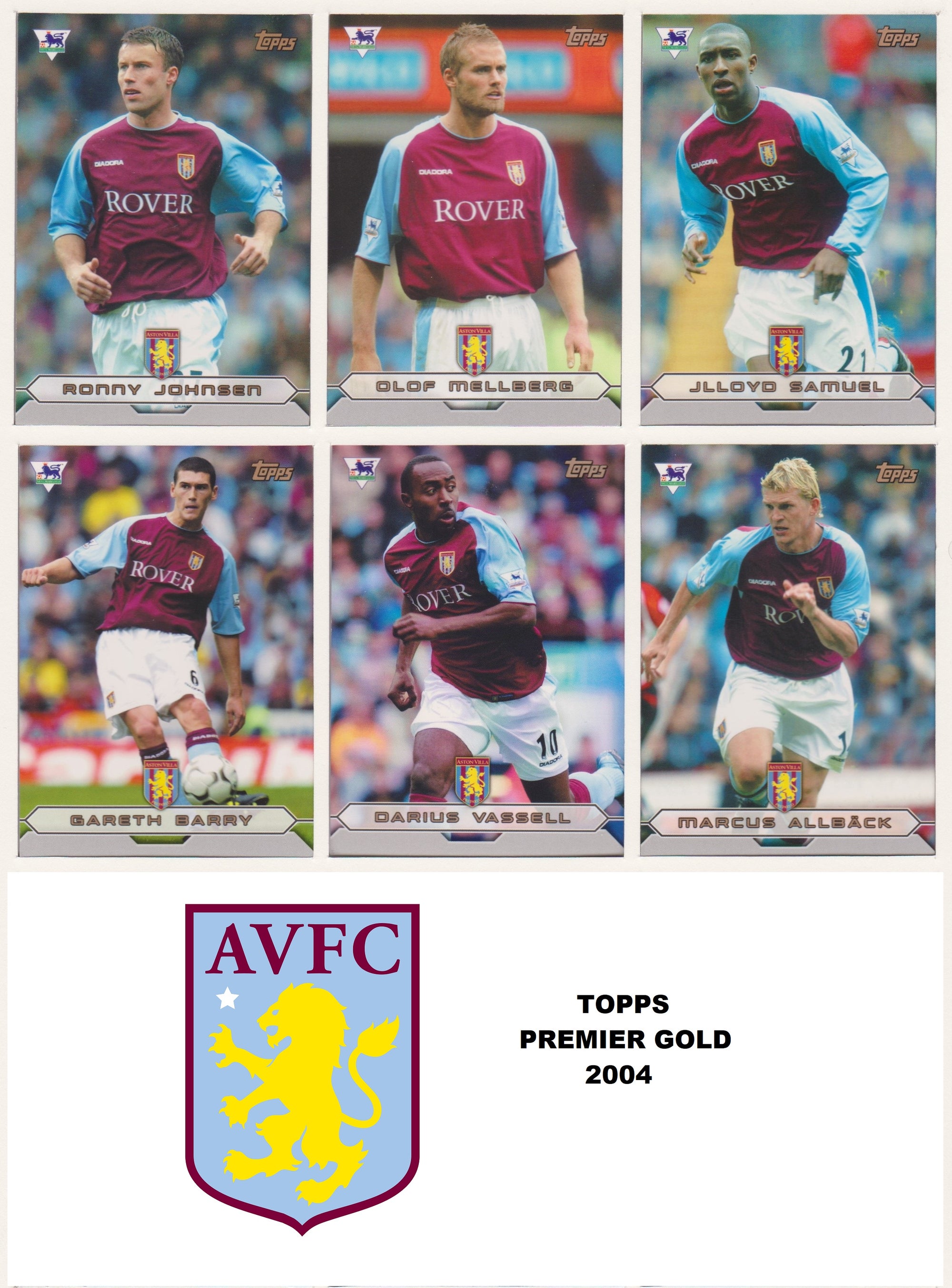 000. ASTON VILLA - KOMPLETT SETT MED FOTBALLKORT TOPPS PREMIER GOLD 2004