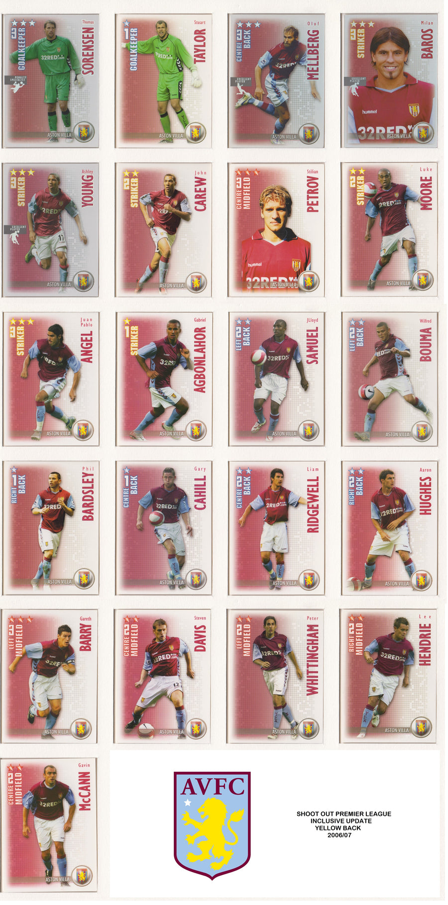 000. ASTON VILLA - KOMPLETT SETT MED SHOOT OUT PREMIER LEAGUE 2006/07 - INCL UPDATE