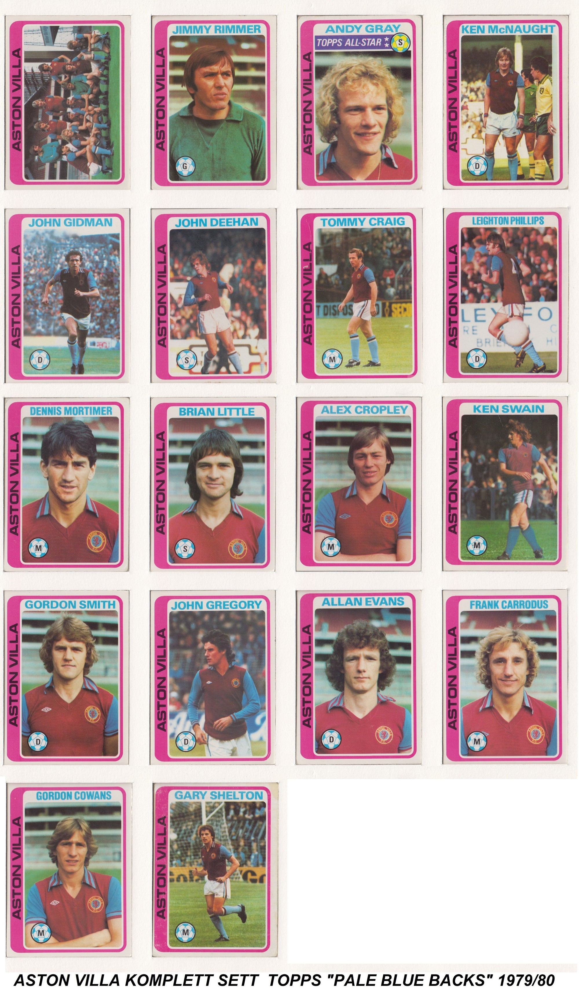 000. ASTON VILLA - KOMPLETT SETT MED FOTBALLKORT FRA TOPPS 1979/80