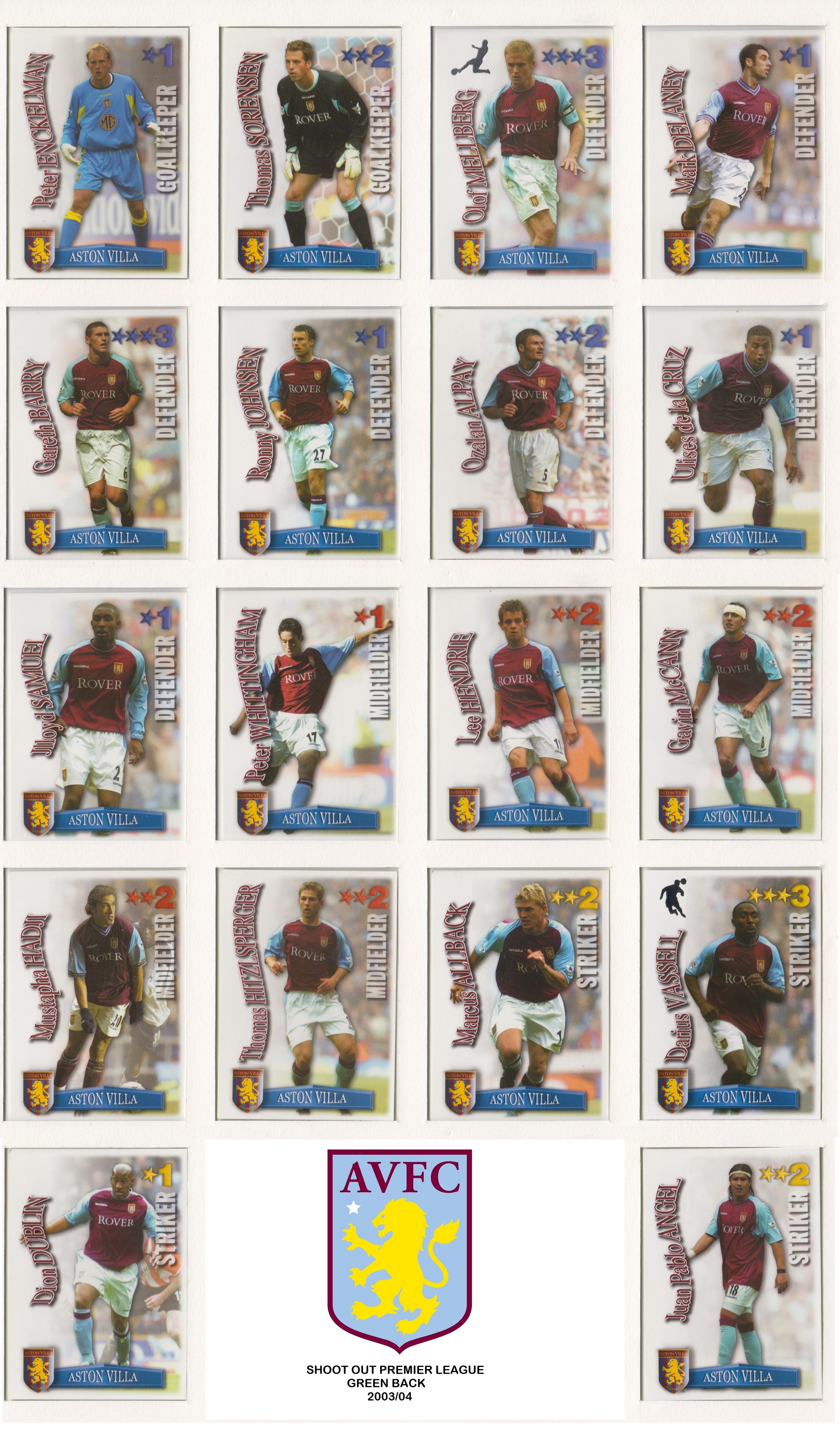 000. ASTON VILLA - KOMPLETT SETT MED SHOOT OUT PREMIER LEAGUE 2003/04
