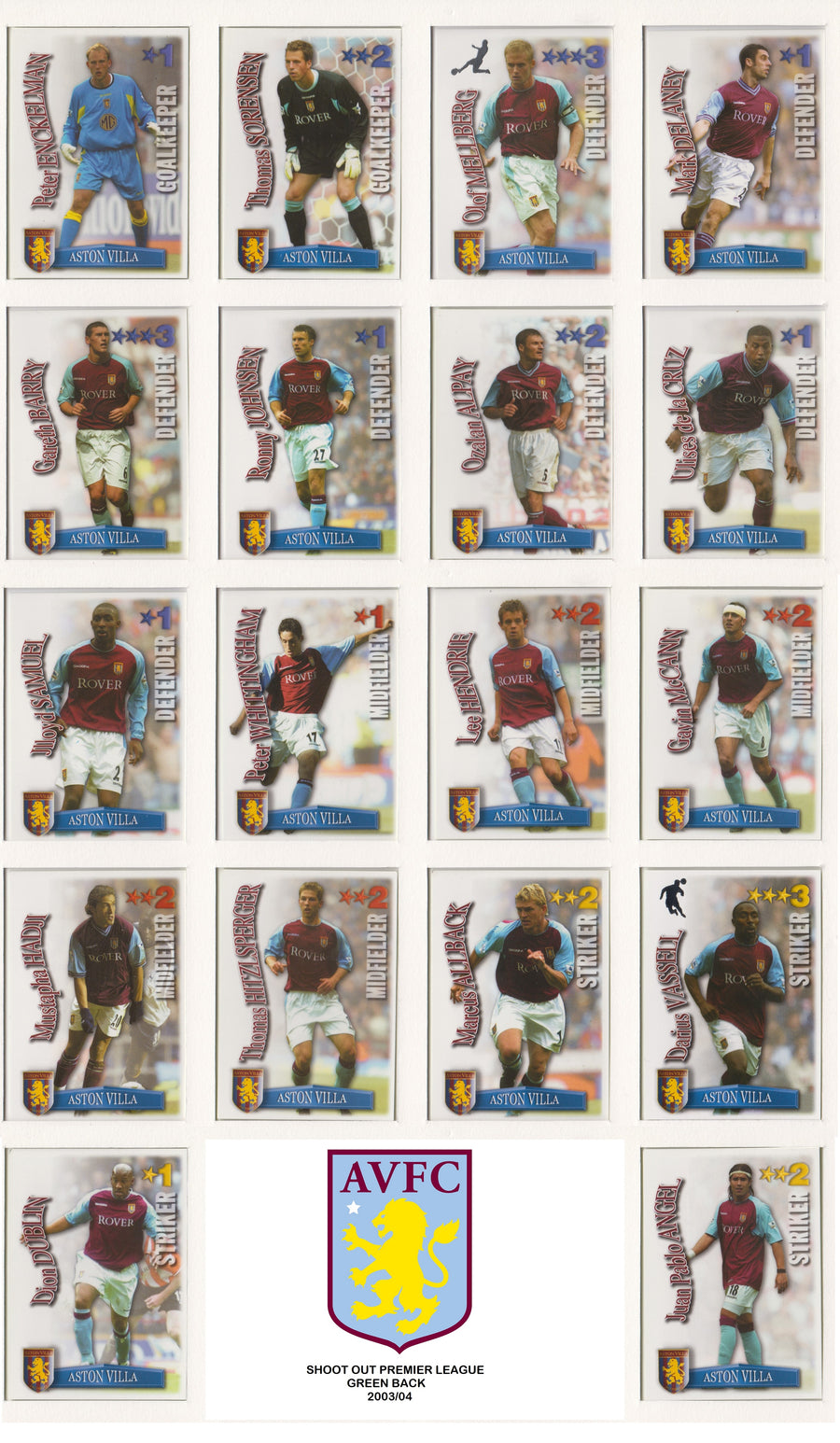 000. ASTON VILLA - KOMPLETT SETT MED SHOOT OUT PREMIER LEAGUE 2003/04