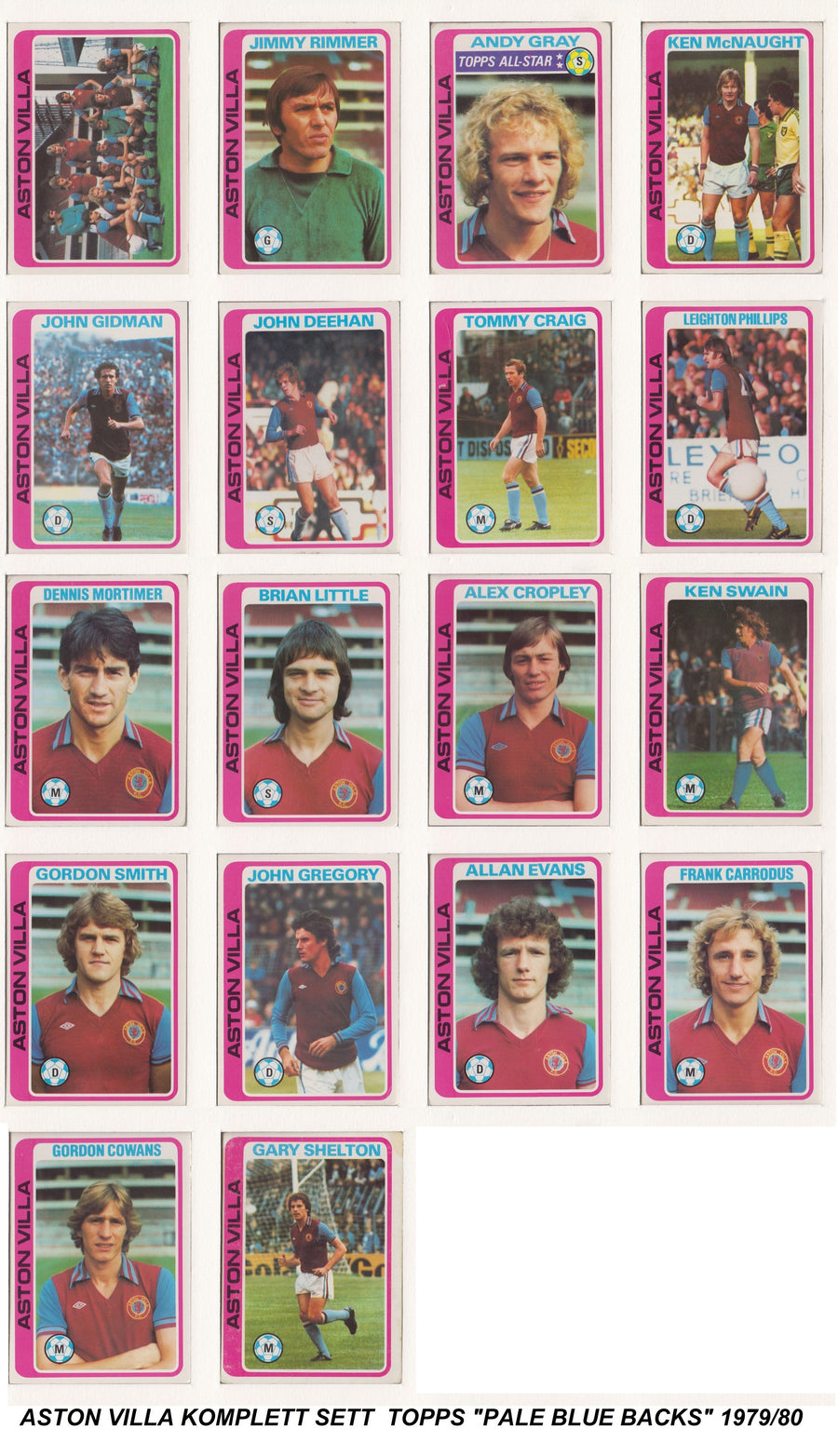 000. ASTON VILLA - KOMPLETT SETT MED FOTBALLKORT FRA TOPPS 1979/80
