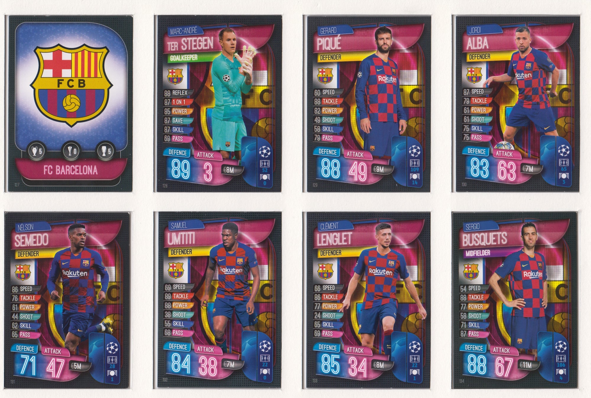 FC BARCELONA - KOMPLETT SETT MED TOPPS MATCH ATTAX CHAMPIONS LEAGUE 2019/20
