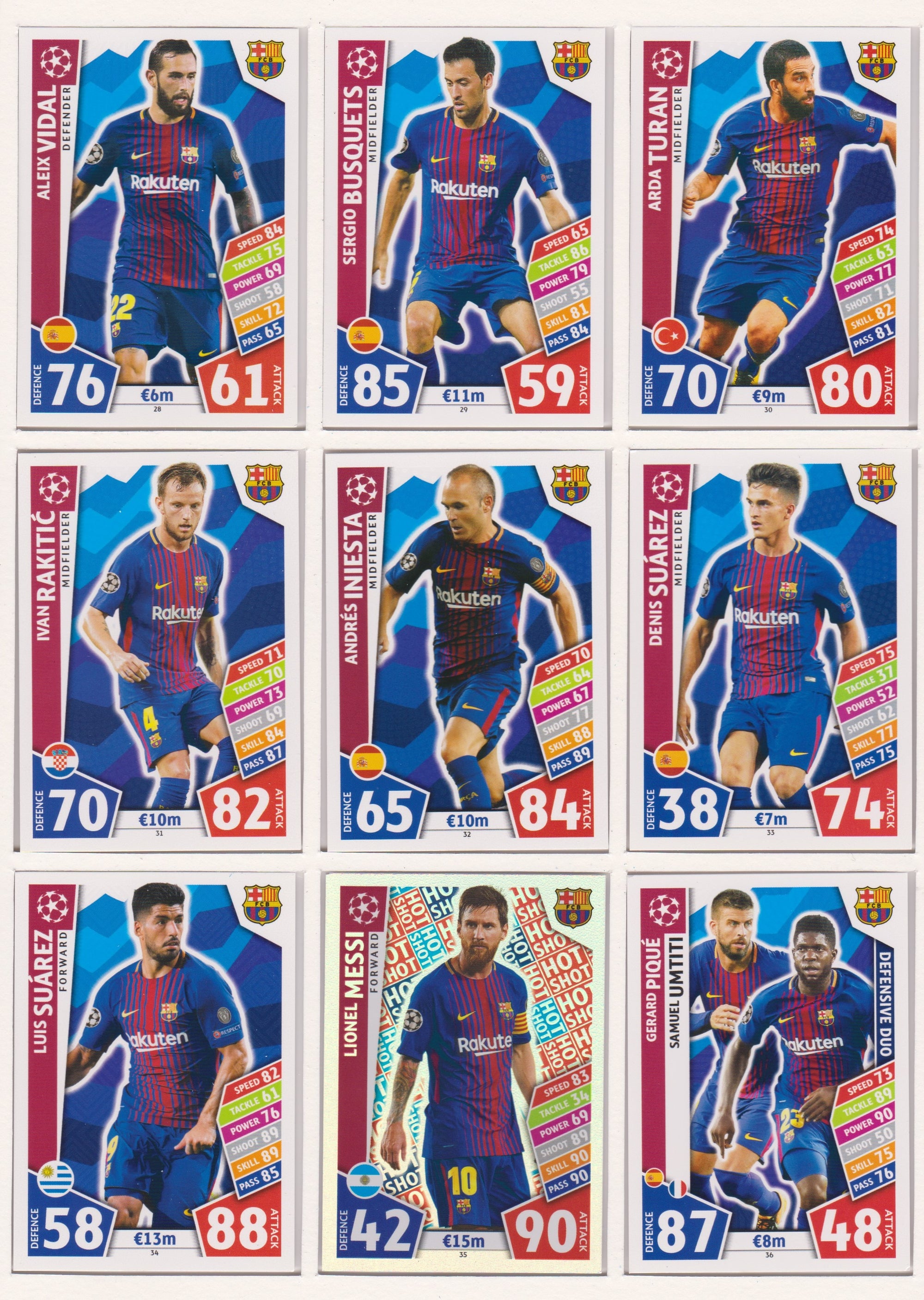 000. FC BARCELONA - KOMPLETT SETT MED TOPPS MATCH ATTAX CHAMPIONS LEAGUE 2017/18