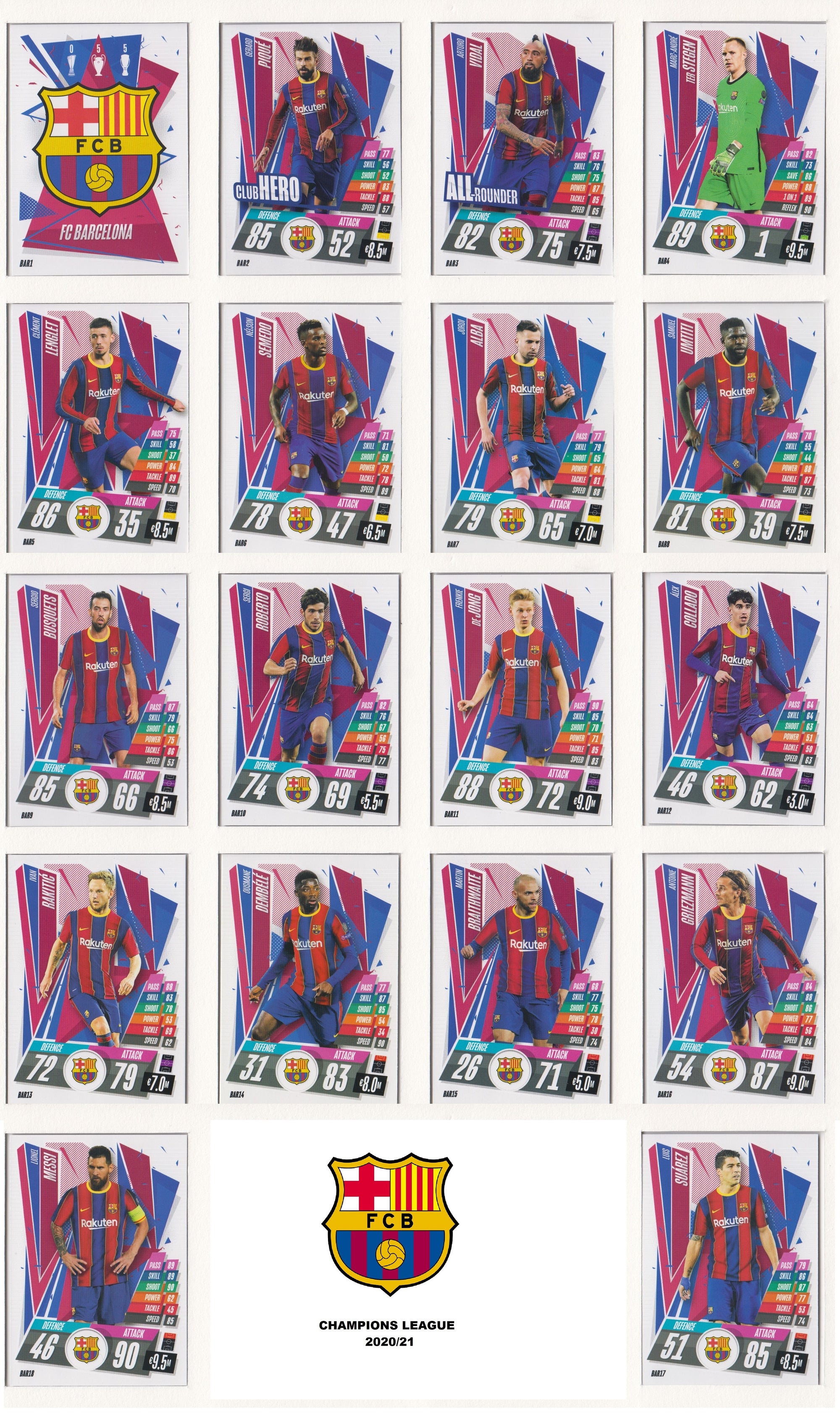 FC BARCELONA KOMPLETT SETT MED TOPPS CHAMPIONS LEAGUE 2020/21