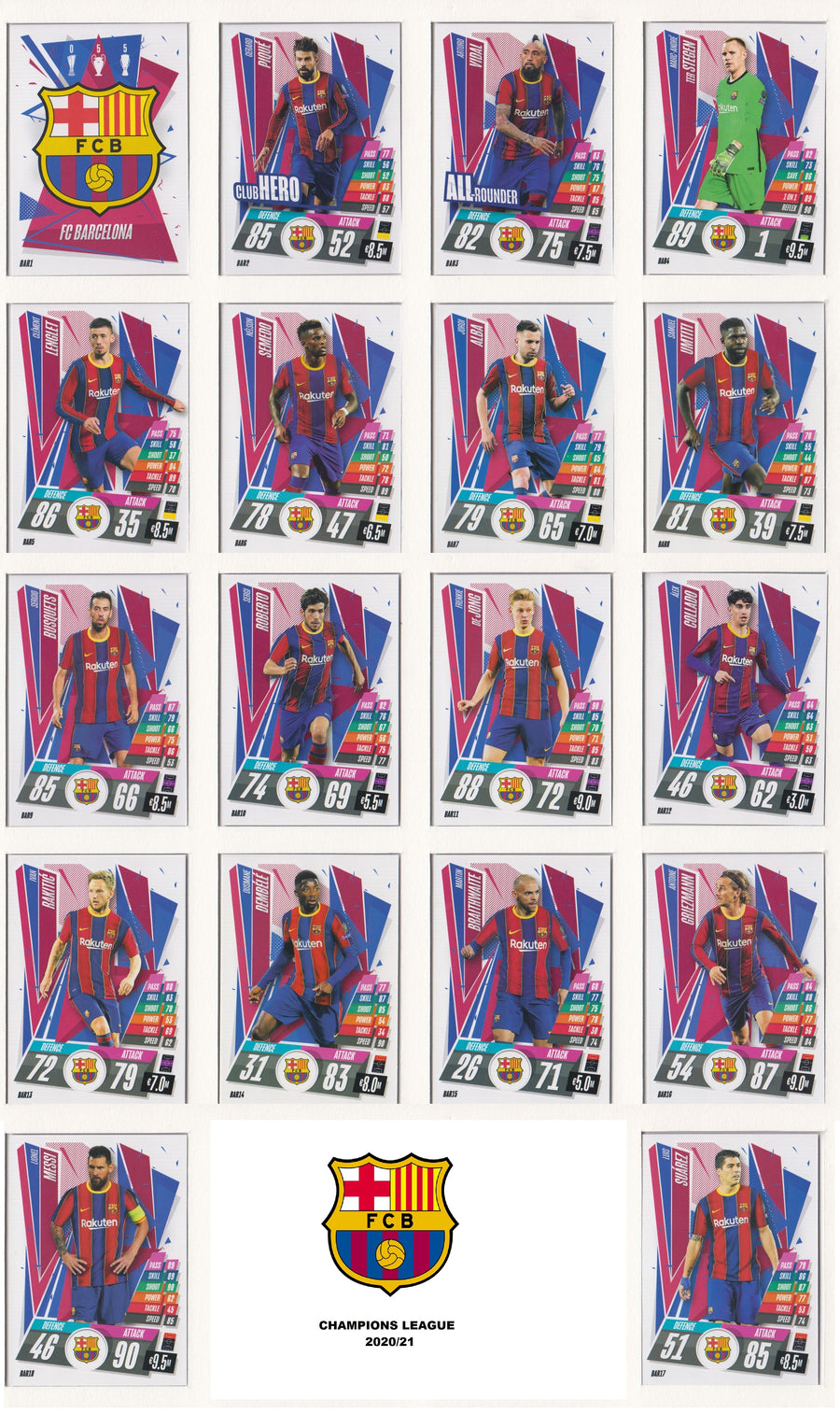 FC BARCELONA KOMPLETT SETT MED TOPPS CHAMPIONS LEAGUE 2020/21