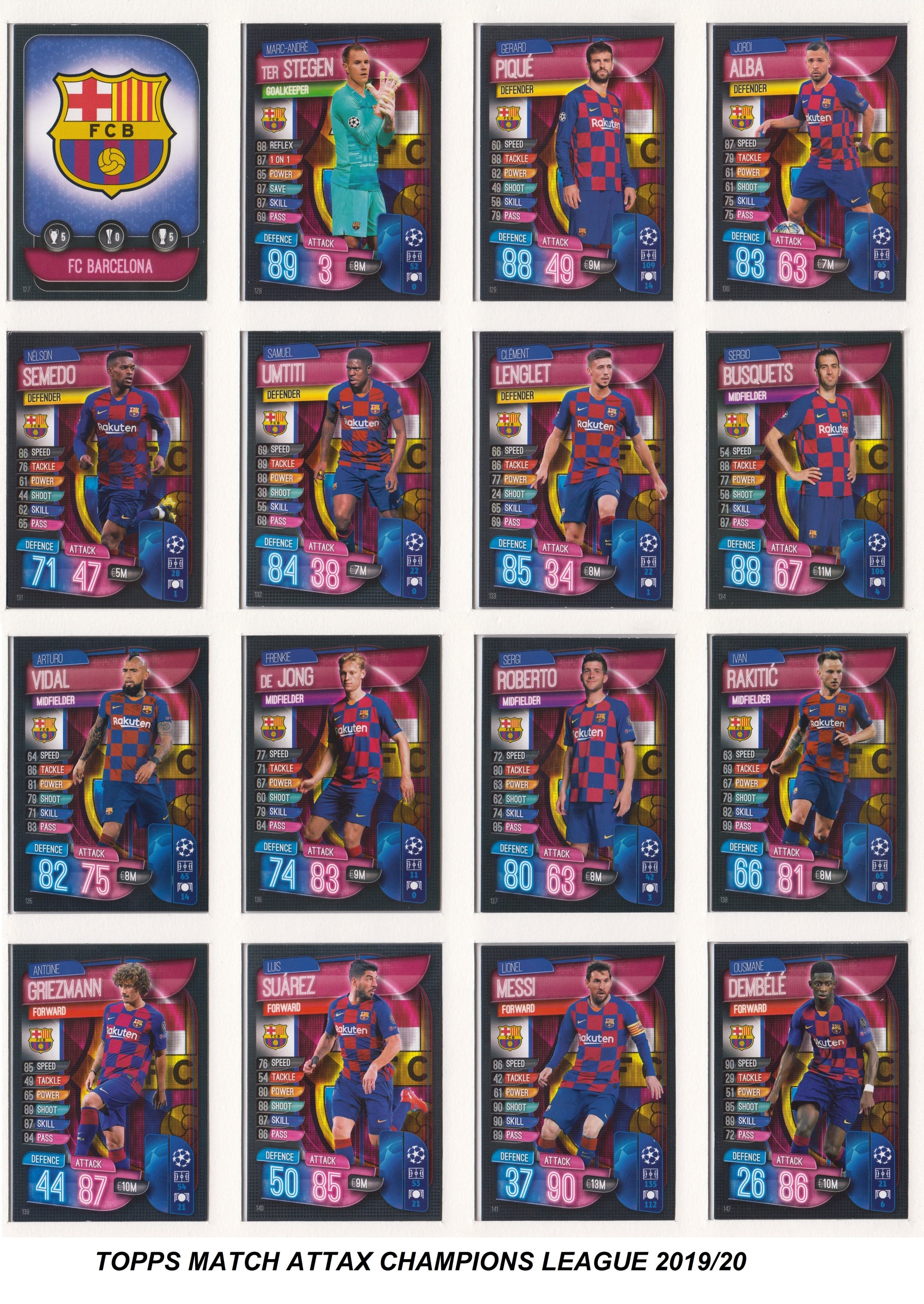 FC BARCELONA - KOMPLETT SETT MED TOPPS MATCH ATTAX CHAMPIONS LEAGUE 2019/20