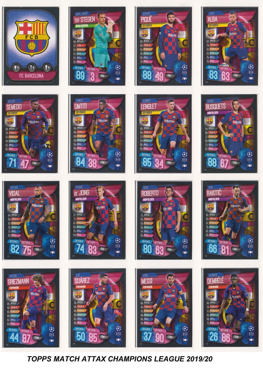 FC BARCELONA - KOMPLETT SETT MED TOPPS MATCH ATTAX CHAMPIONS LEAGUE 2019/20