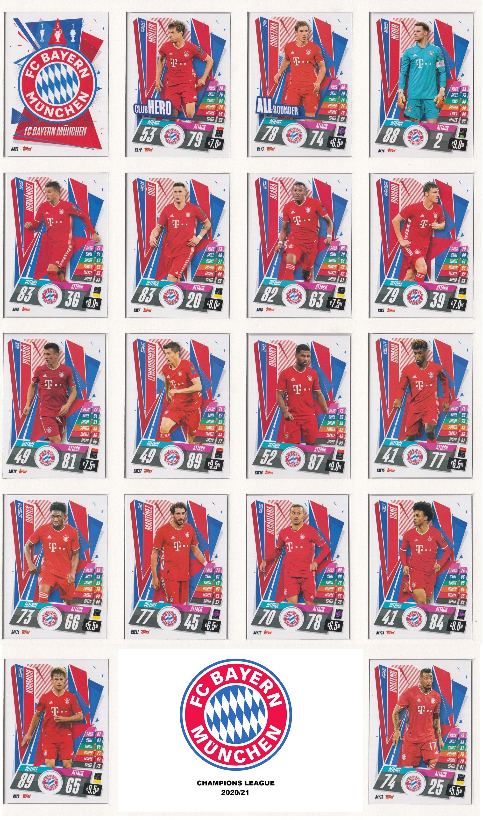BAYERN MUNCHEN KOMPLETT SETT MED TOPPS CHAMPIONS LEAGUE 2020/21