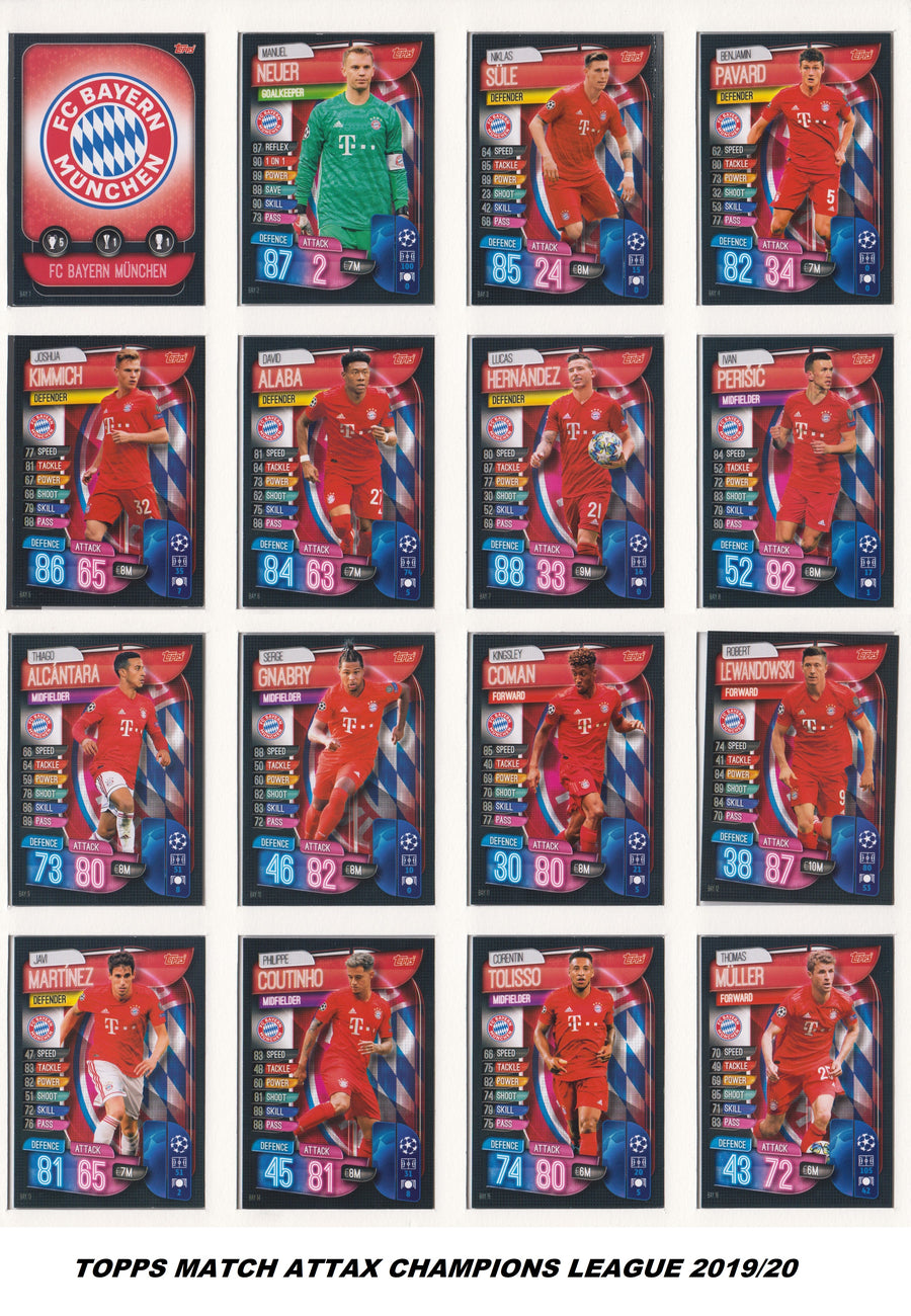 BAYERN MUNCHEN - KOMPLETT SETT MED TOPPS MATCH ATTAX CHAMPIONS LEAGUE 2019/20