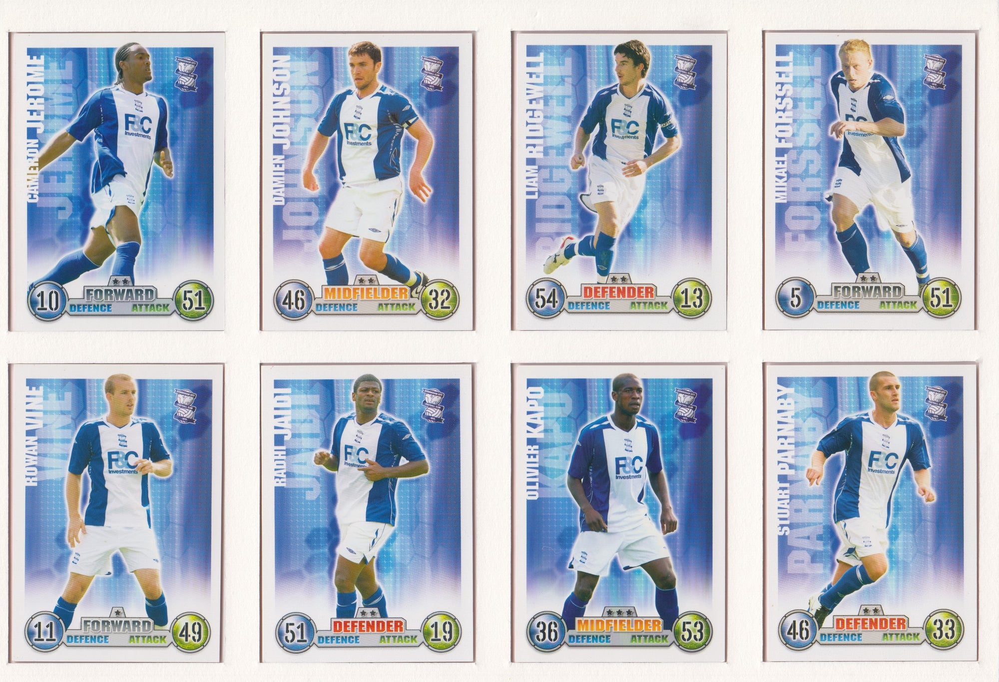 000. BIRMINGHAM CITY - KOMPLETT SETT MED FOTBALLKORT TOPPS MATCH ATTAX PREMIER LEAGUE 2007/08