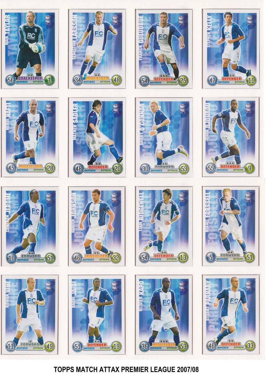 000. BIRMINGHAM CITY - KOMPLETT SETT MED FOTBALLKORT TOPPS MATCH ATTAX PREMIER LEAGUE 2007/08