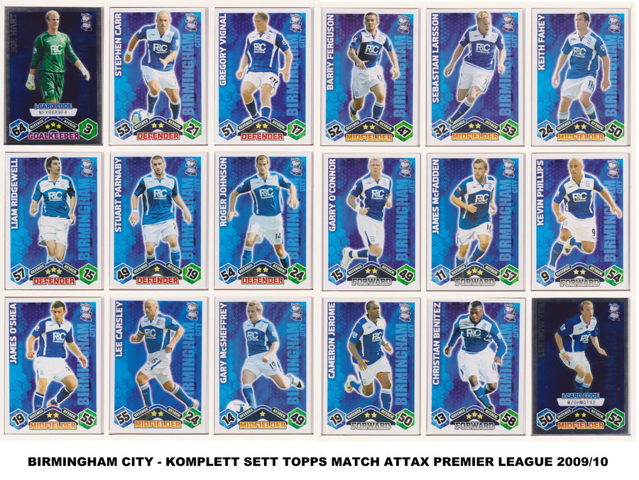 000. BIRMINGHAM CITY - KOMPLETT SETT MED TOPPS MATCH ATTAX PREMIER LEAGUE 2009/10