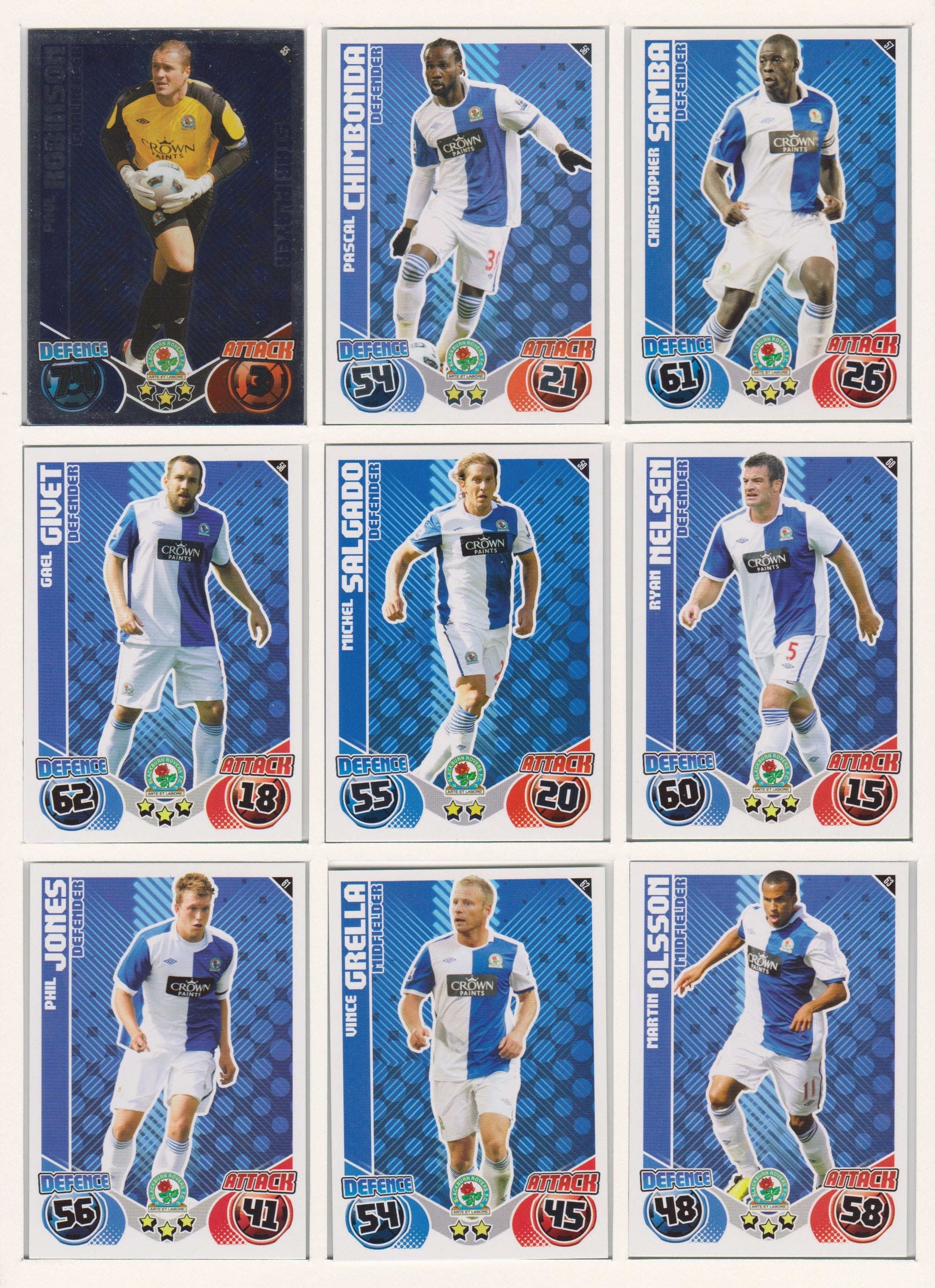000. BLACKBURN ROVERS - KOMPLETT SETT MED TOPPS MATCH ATTAX PREMIER LEAGUE 2010/11