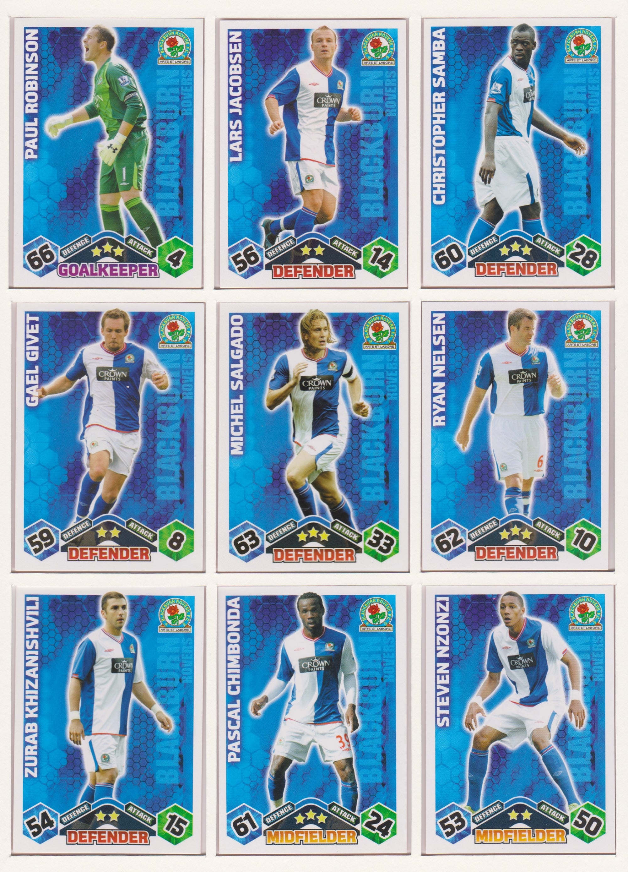 000. BLACKBURN ROVERS - KOMPLETT SETT MED TOPPS MATCH ATTAX PREMIER LEAGUE 2009/10