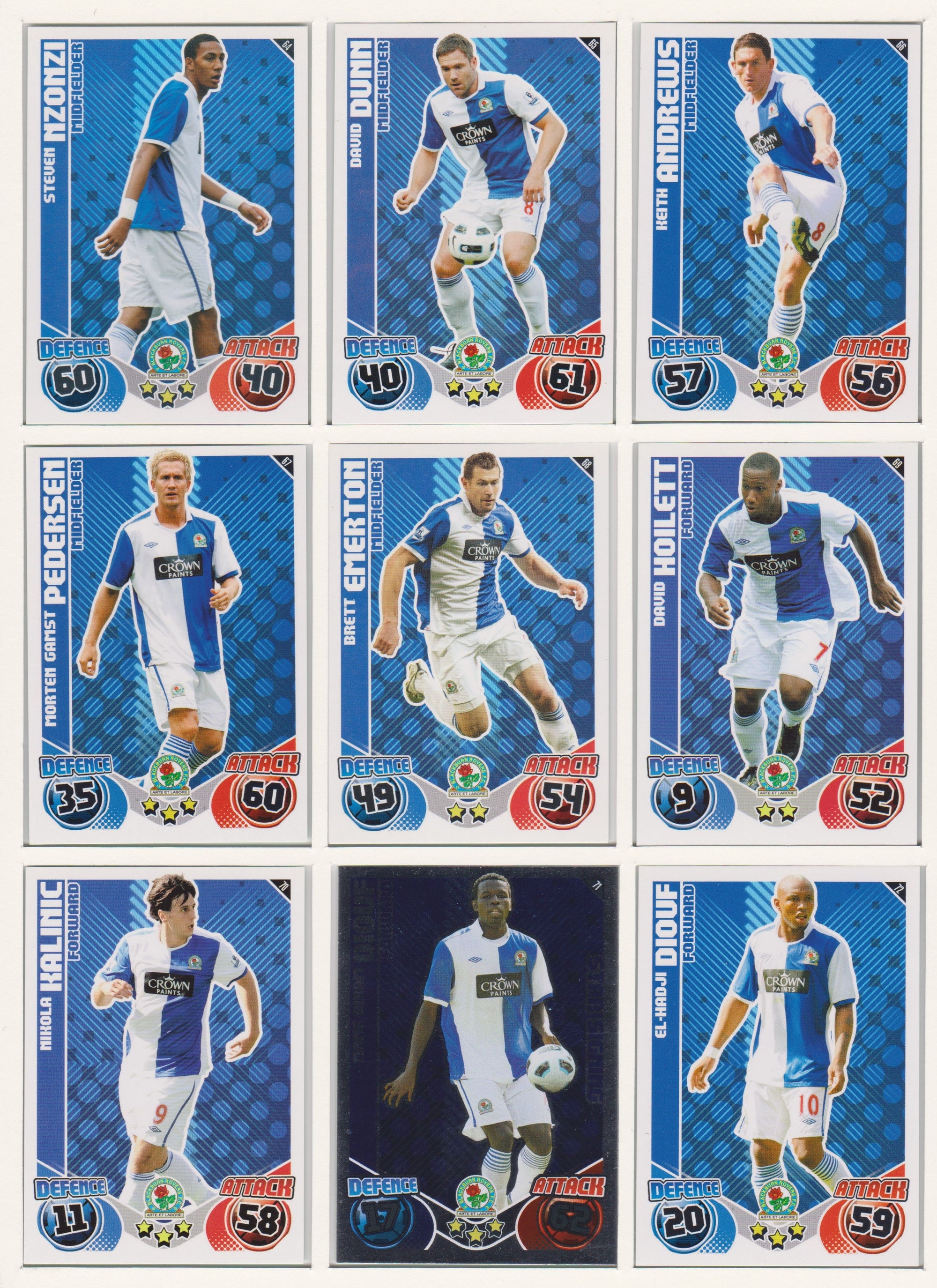 000. BLACKBURN ROVERS - KOMPLETT SETT MED TOPPS MATCH ATTAX PREMIER LEAGUE 2010/11