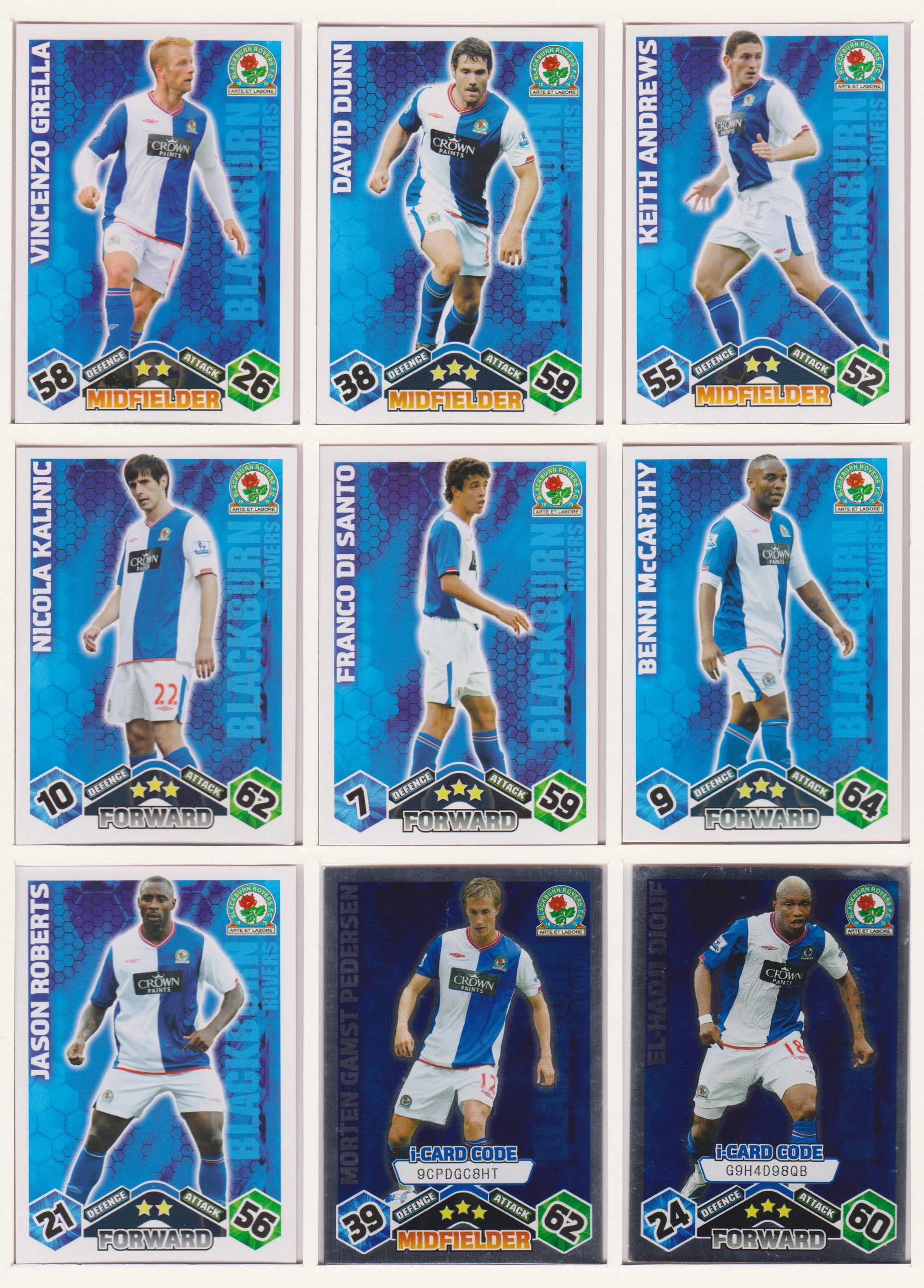 000. BLACKBURN ROVERS - KOMPLETT SETT MED TOPPS MATCH ATTAX PREMIER LEAGUE 2009/10