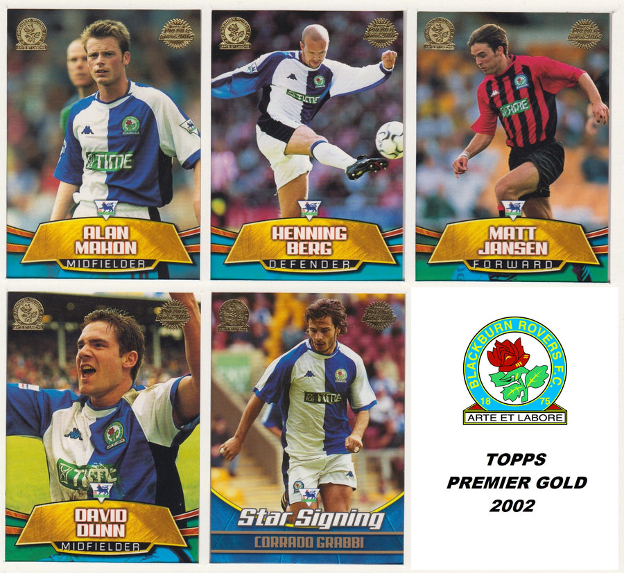000. BLACKBURN ROVERS  - KOMPLETT SETT MED FOTBALLKORT TOPPS PREMIER GOLD 2002