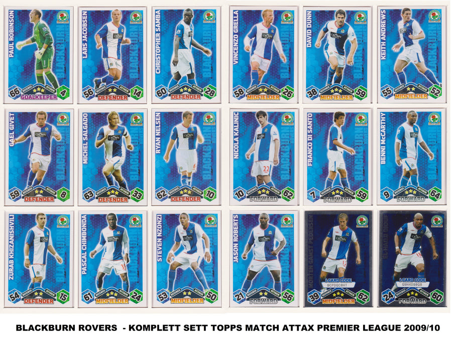 000. BLACKBURN ROVERS - KOMPLETT SETT MED TOPPS MATCH ATTAX PREMIER LEAGUE 2009/10