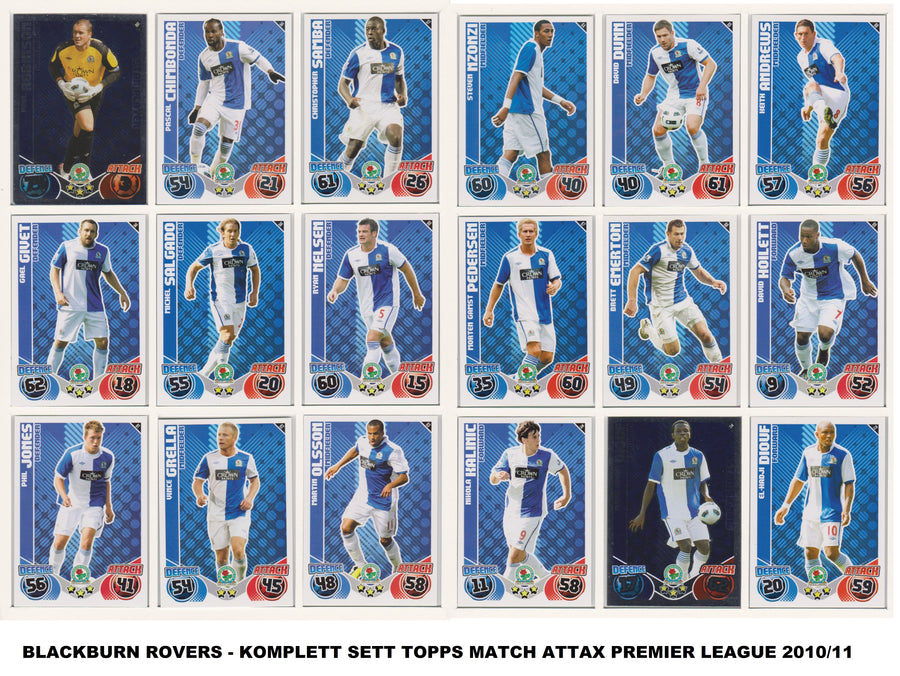 000. BLACKBURN ROVERS - KOMPLETT SETT MED TOPPS MATCH ATTAX PREMIER LEAGUE 2010/11