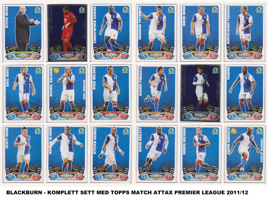 000. BLACKBURN - KOMPLETT SETT MED TOPPS MATCH ATTAX PREMIER LEAGUE 2011/12