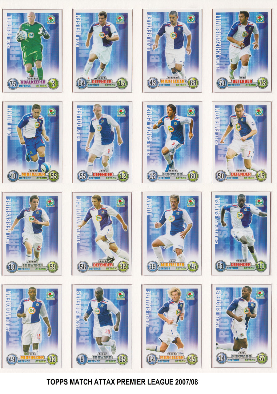 000. BLACKBURN ROVERS - KOMPLETT SETT MED FOTBALLKORT TOPPS MATCH ATTAX PREMIER LEAGUE 2007/08