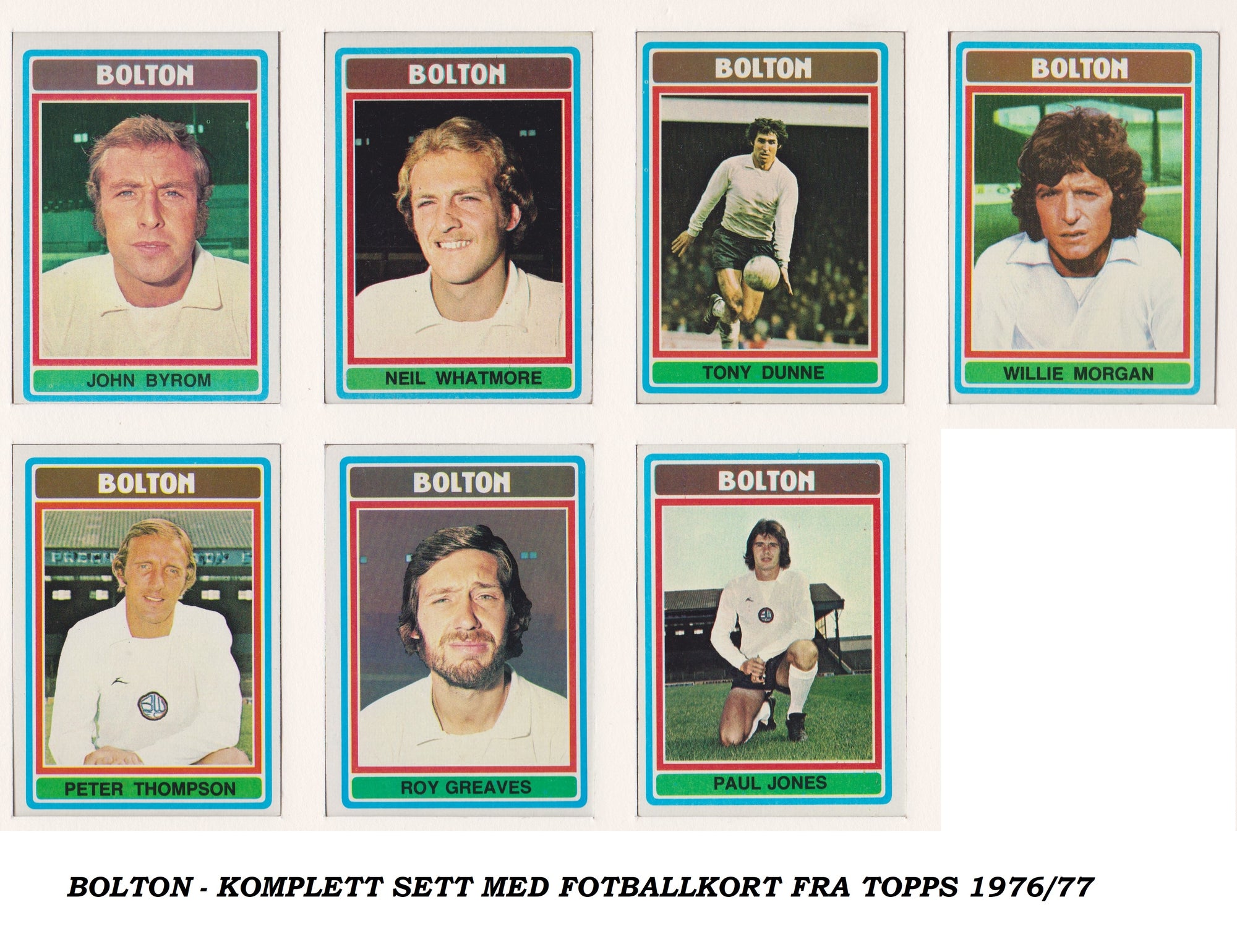 000. BOLTON - KOMPLETT SETT MED FOTBALLKORT FRA TOPPS 1976/77