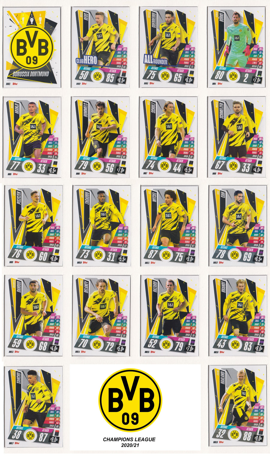 BORUSSIA DORTMUND KOMPLETT SETT MED TOPPS CHAMPIONS LEAGUE 2020/21