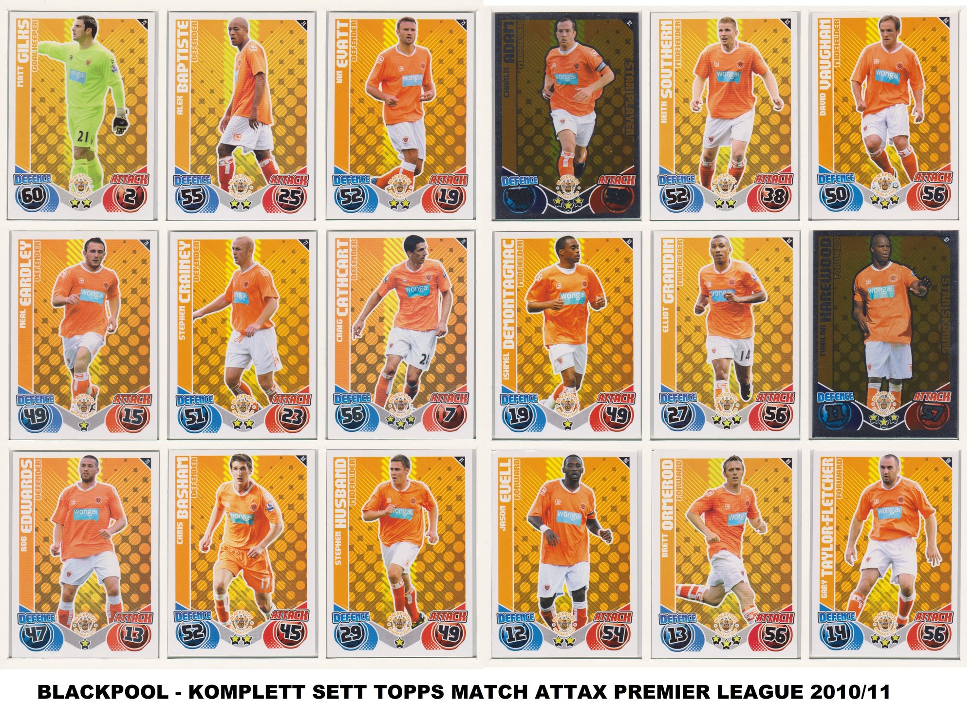 000. BLACKPOOL - KOMPLETT SETT MED TOPPS MATCH ATTAX PREMIER LEAGUE 2010/11