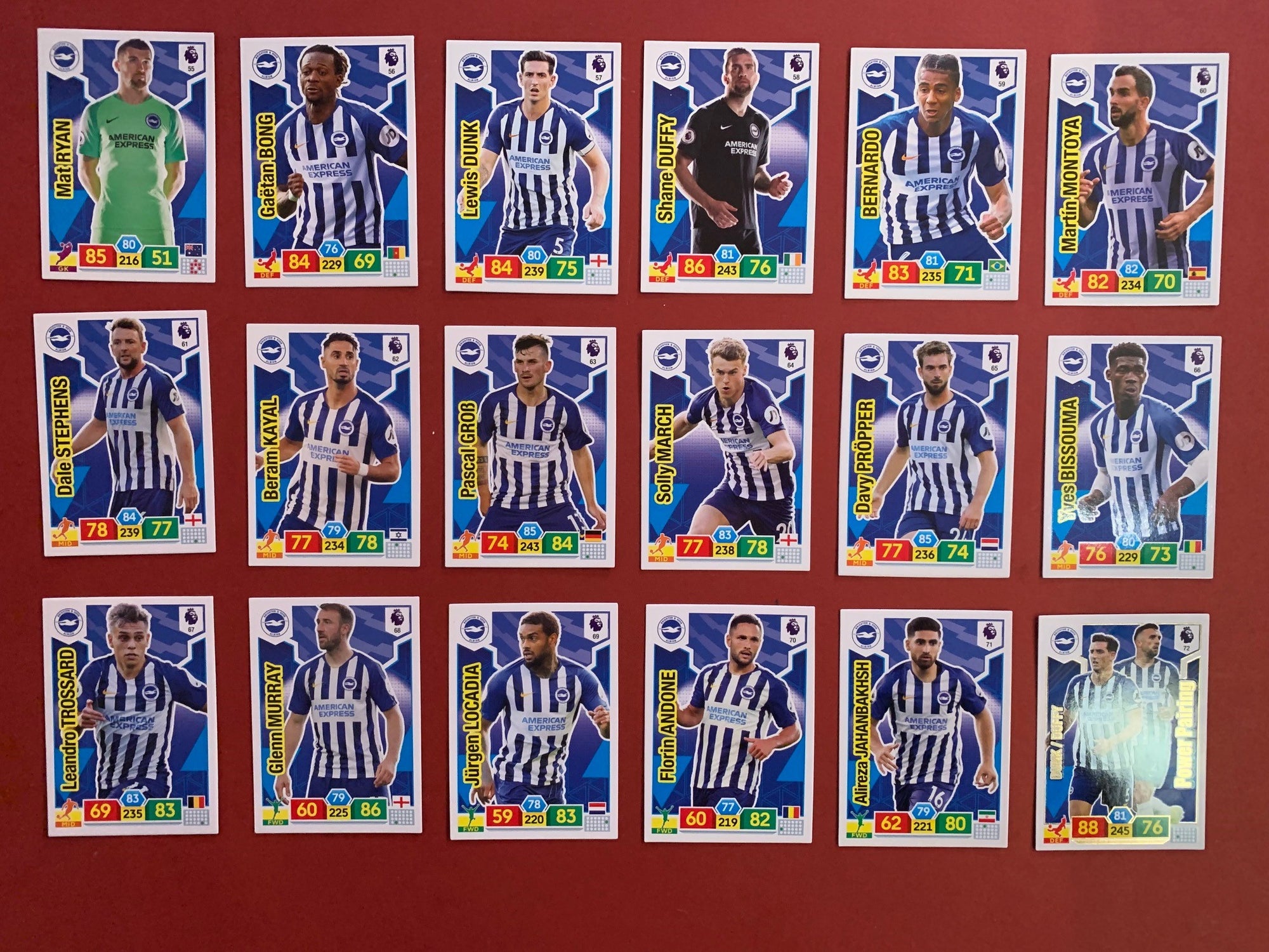 000. BRIGTHON & HOVE ALBION  - KOMPLETT SETT PANINI PREMIER LEAGUE ADRENALYN 2019/20