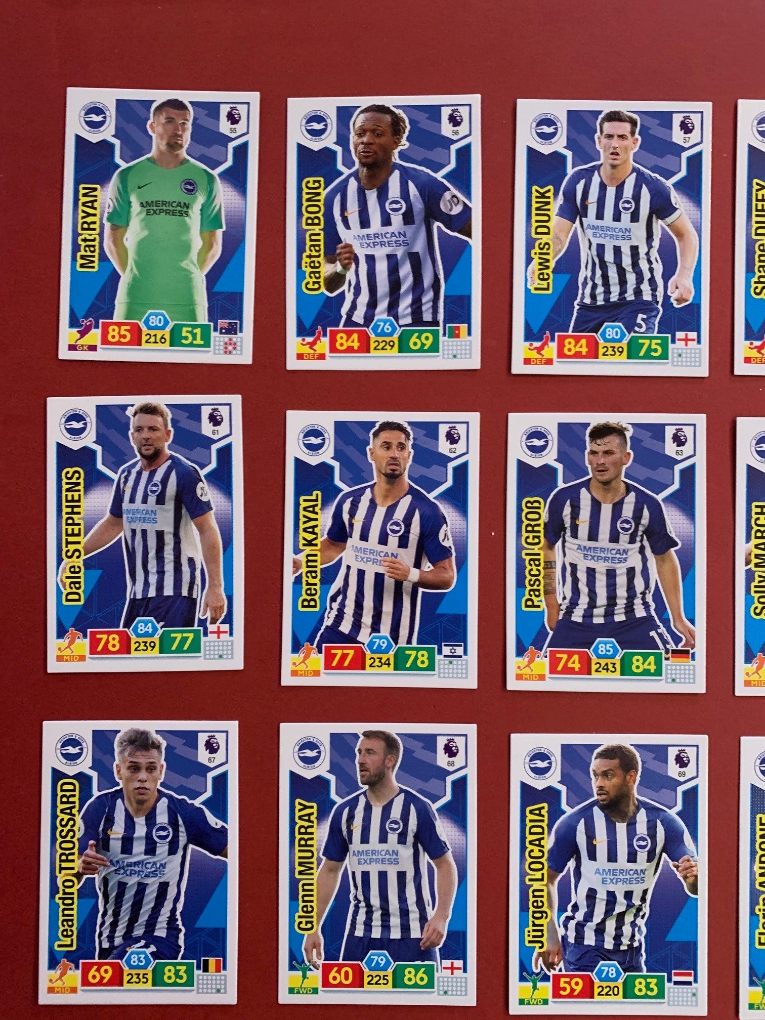 000. BRIGTHON & HOVE ALBION  - KOMPLETT SETT PANINI PREMIER LEAGUE ADRENALYN 2019/20