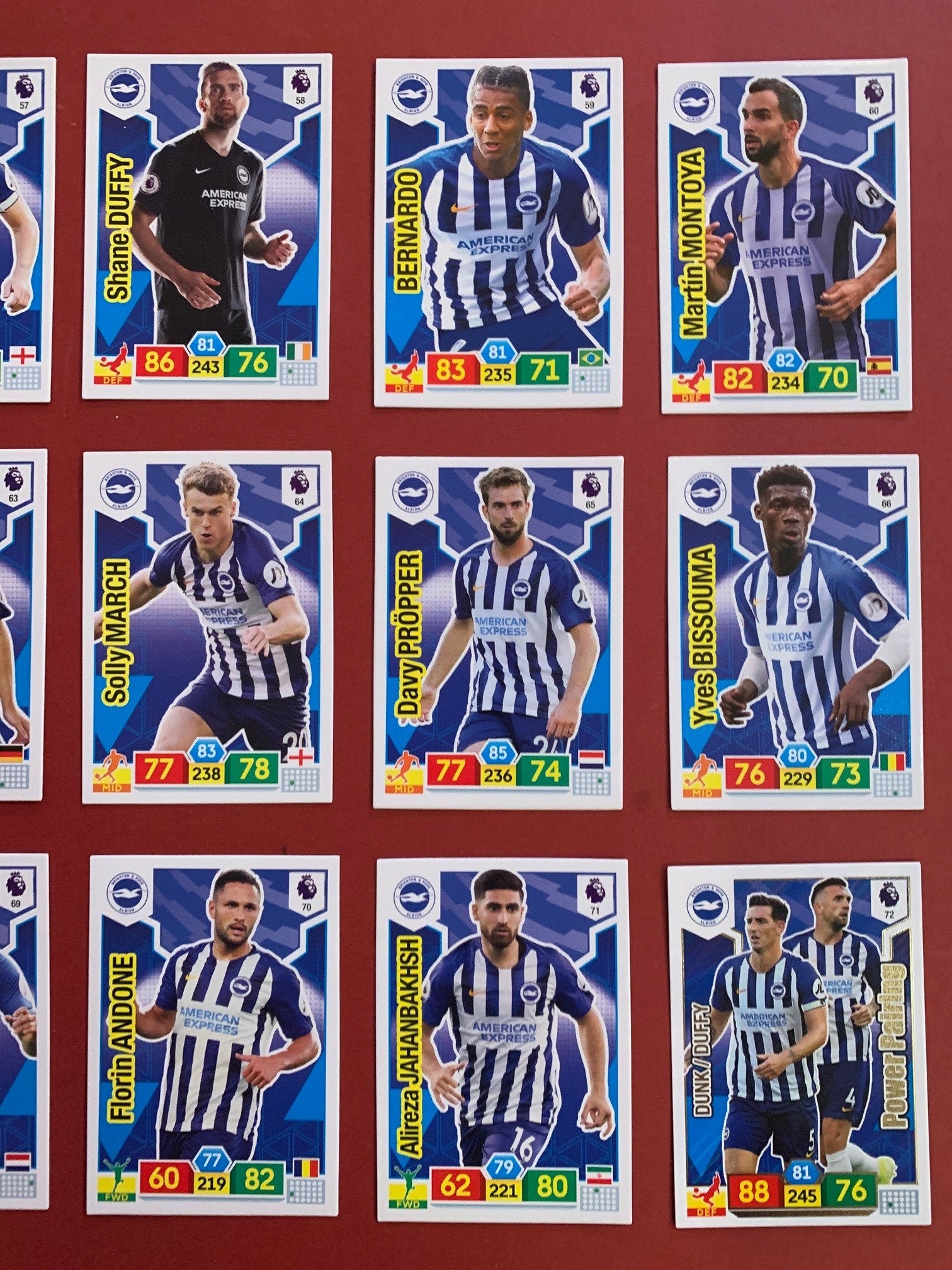 000. BRIGTHON & HOVE ALBION  - KOMPLETT SETT PANINI PREMIER LEAGUE ADRENALYN 2019/20