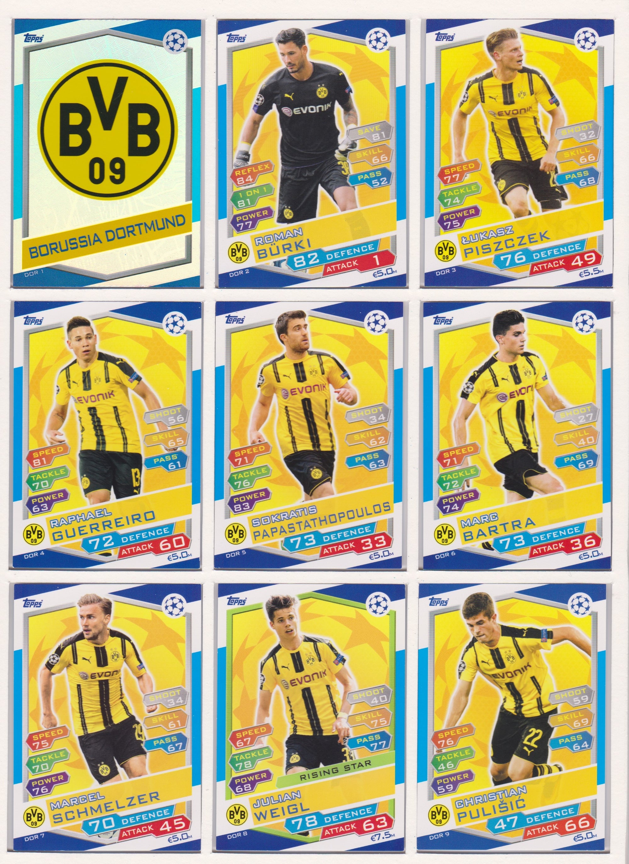 000. BORUSSIA DORTMUND  - KOMPLETT SETT MED TOPPS MATCH ATTAX CHAMPIONS LEAGUE 2016/17