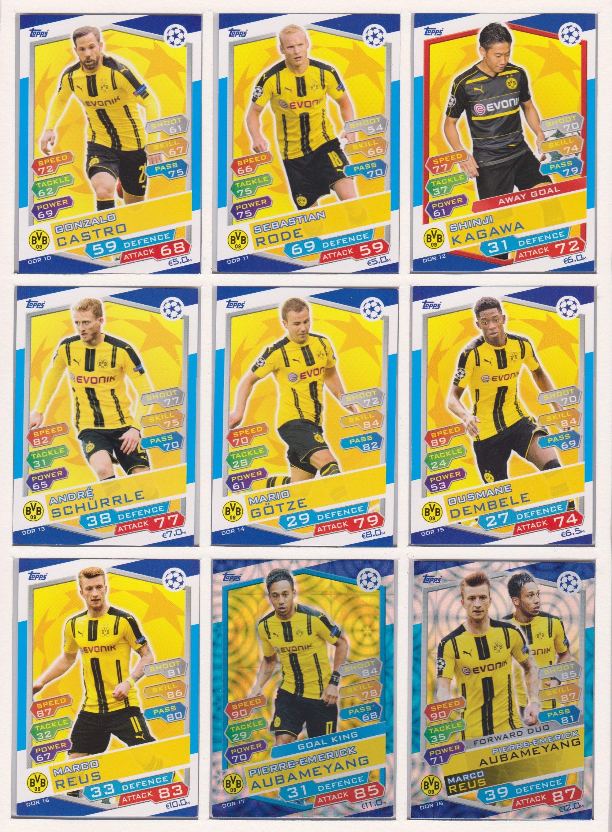 000. BORUSSIA DORTMUND  - KOMPLETT SETT MED TOPPS MATCH ATTAX CHAMPIONS LEAGUE 2016/17