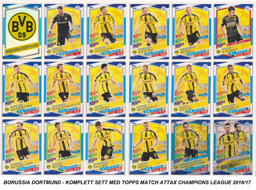 000. BORUSSIA DORTMUND  - KOMPLETT SETT MED TOPPS MATCH ATTAX CHAMPIONS LEAGUE 2016/17