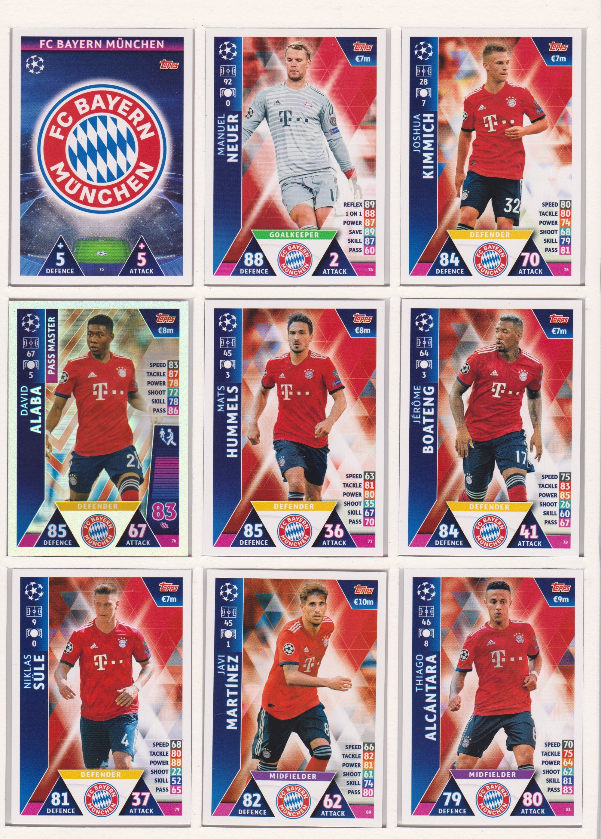 000. FC BAYERN MUNCHEN - KOMPLETT SETT MED TOPPS MATCH ATTAX CHAMPIONS LEAGUE 2018/19