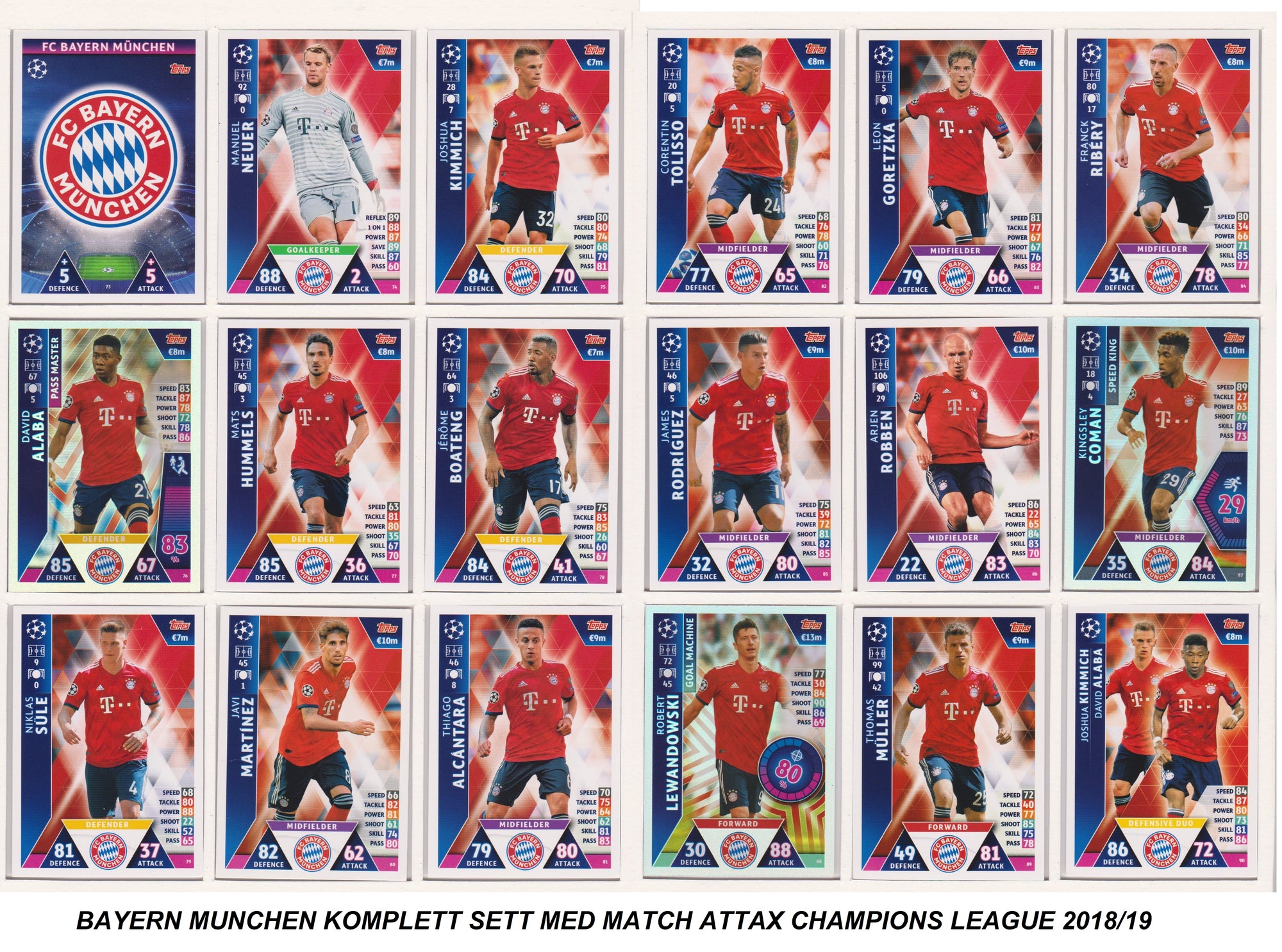 000. FC BAYERN MUNCHEN - KOMPLETT SETT MED TOPPS MATCH ATTAX CHAMPIONS LEAGUE 2018/19