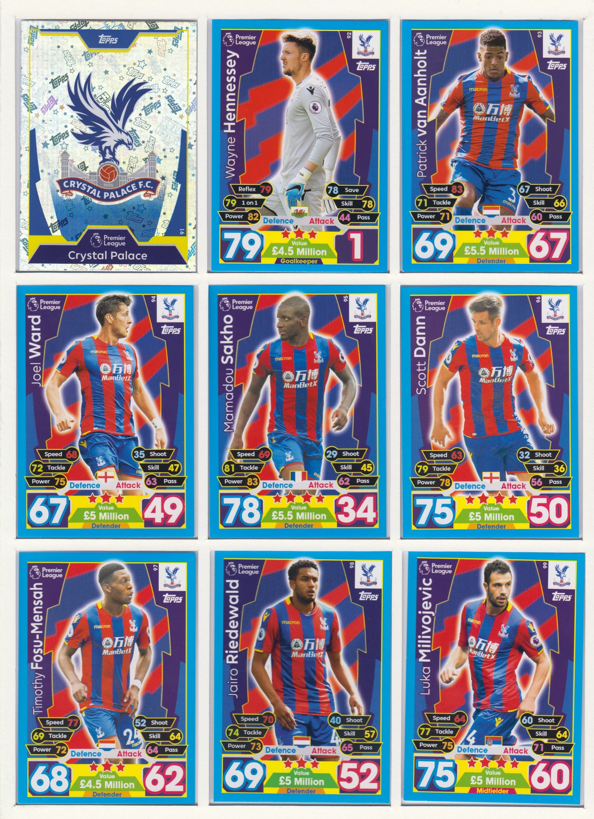 000. CRYSTAL PALACE - KOMPLETT SETT MED TOPPS MATCH ATTAX PREMIER LEAGUE 2017/18
