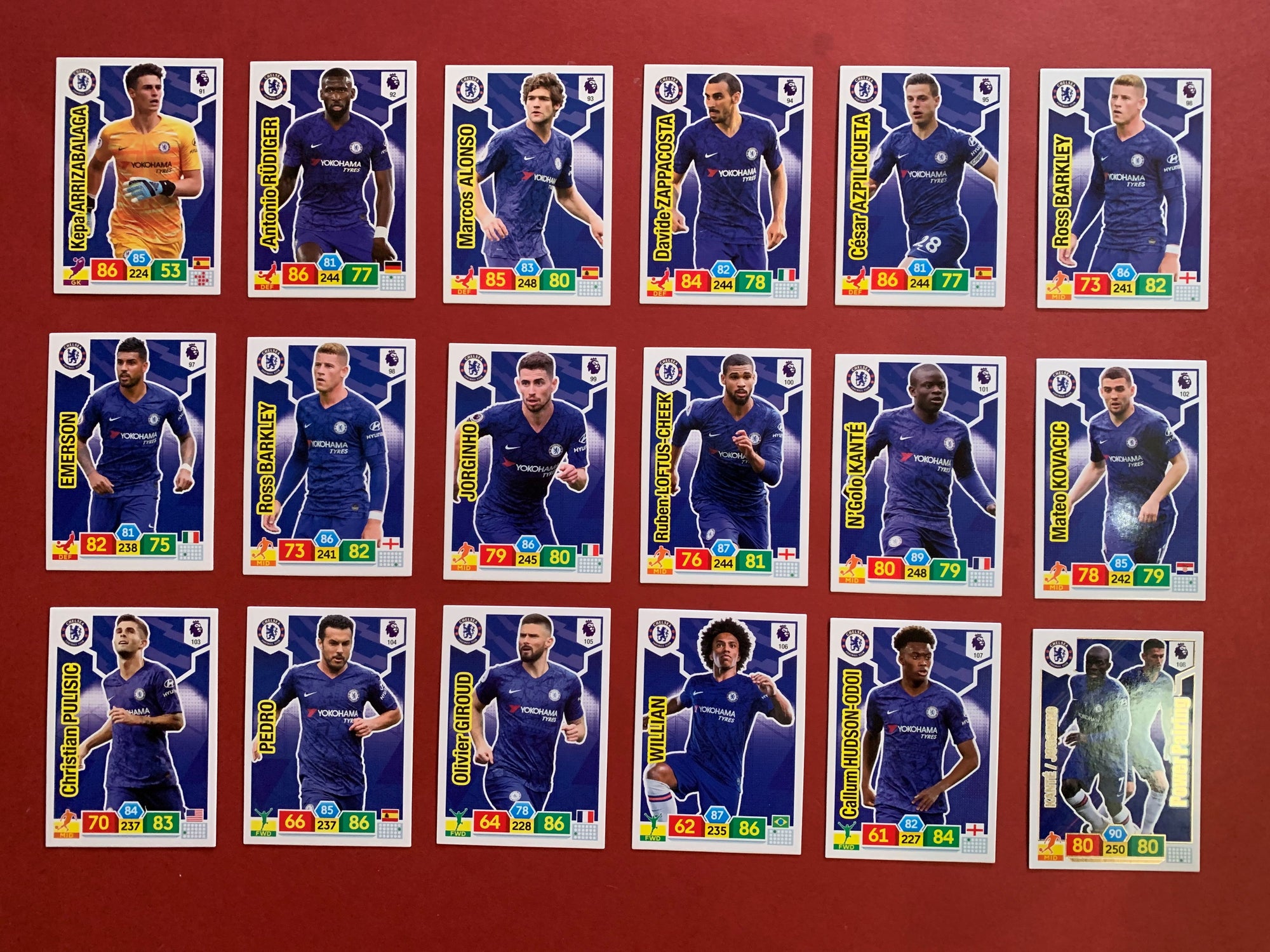 000. CHELSEA - KOMPLETT SETT PANINI PREMIER LEAGUE ADRENALYN 2019/20