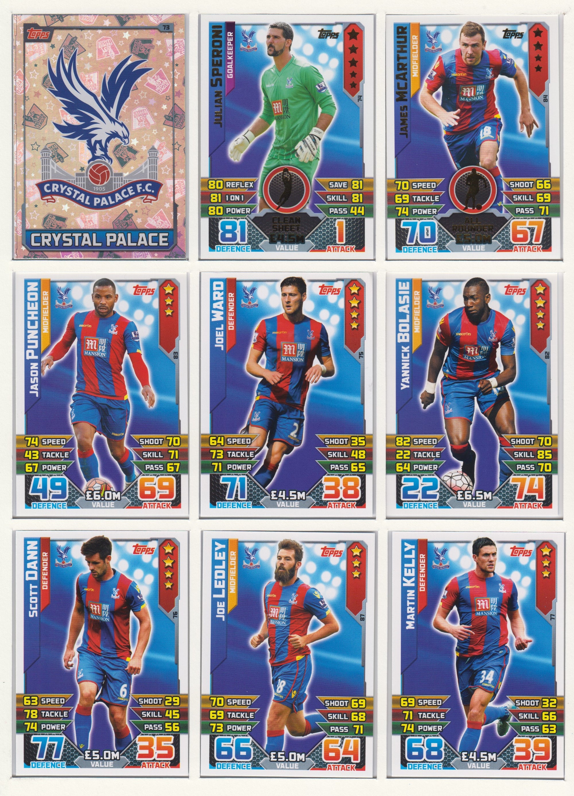 000. CRYSTAL PALACE - KOMPLETT SETT MED TOPPS MATCH ATTAX PREMIER LEAGUE 2015/16