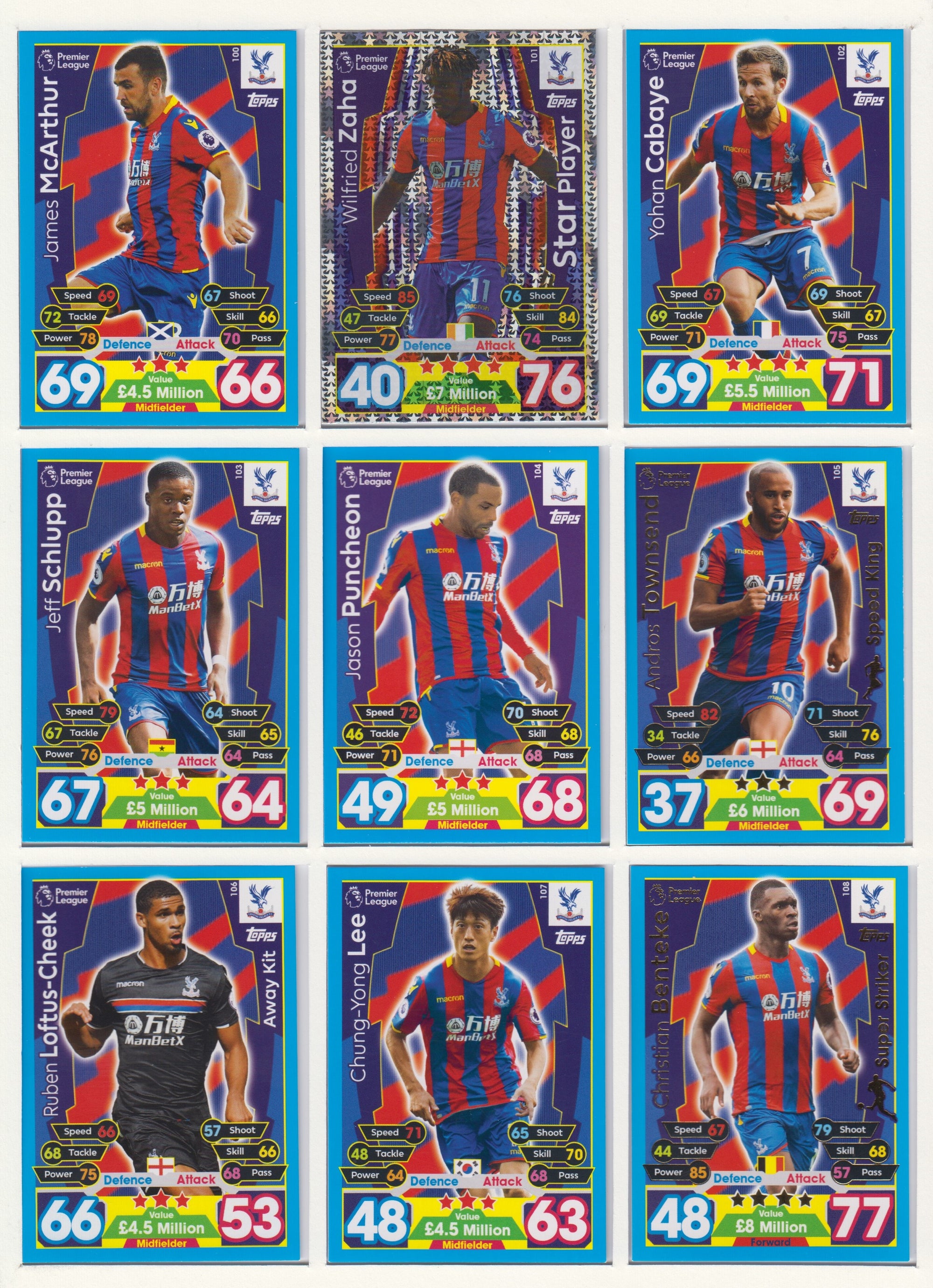 000. CRYSTAL PALACE - KOMPLETT SETT MED TOPPS MATCH ATTAX PREMIER LEAGUE 2017/18