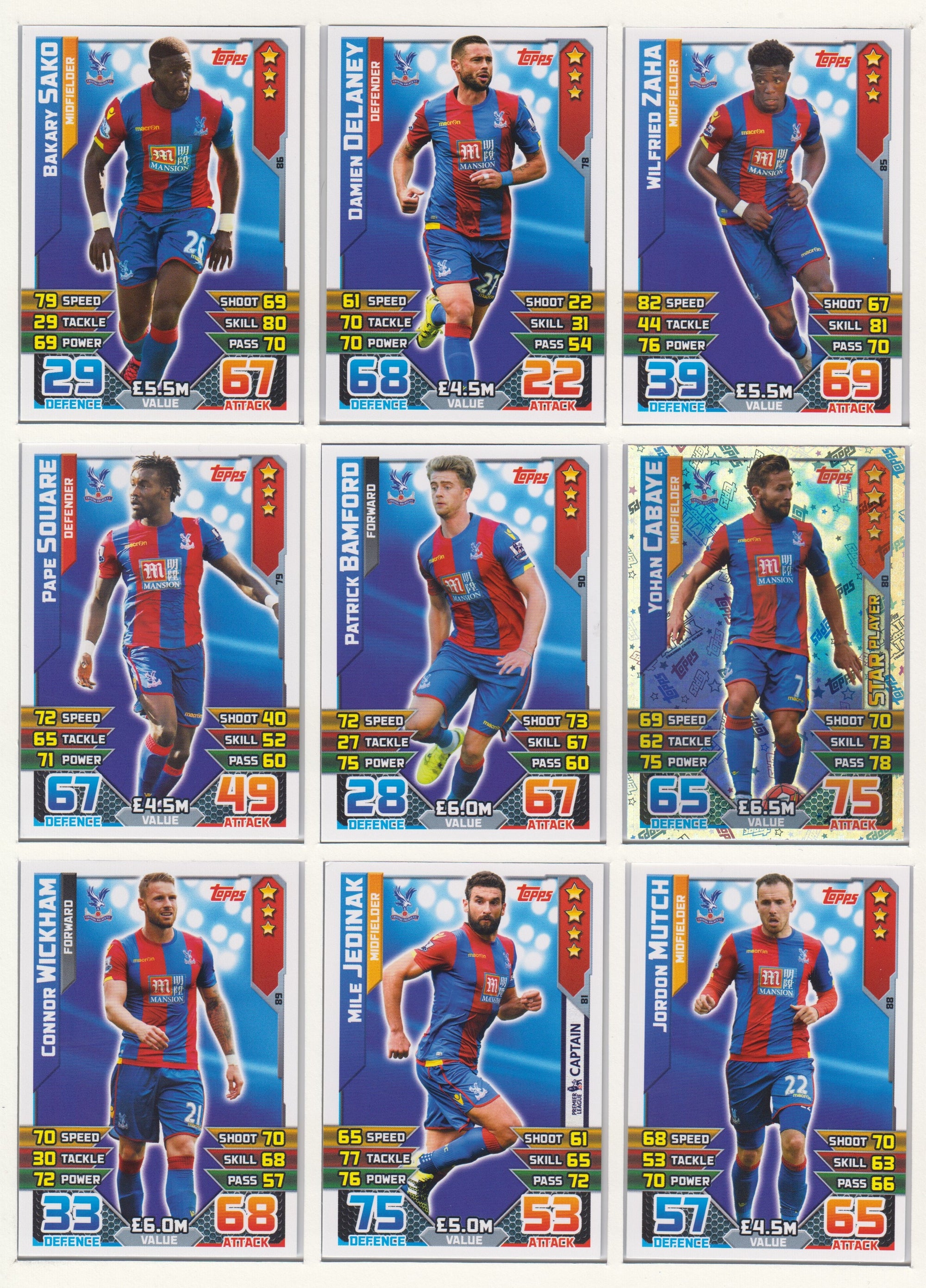 000. CRYSTAL PALACE - KOMPLETT SETT MED TOPPS MATCH ATTAX PREMIER LEAGUE 2015/16