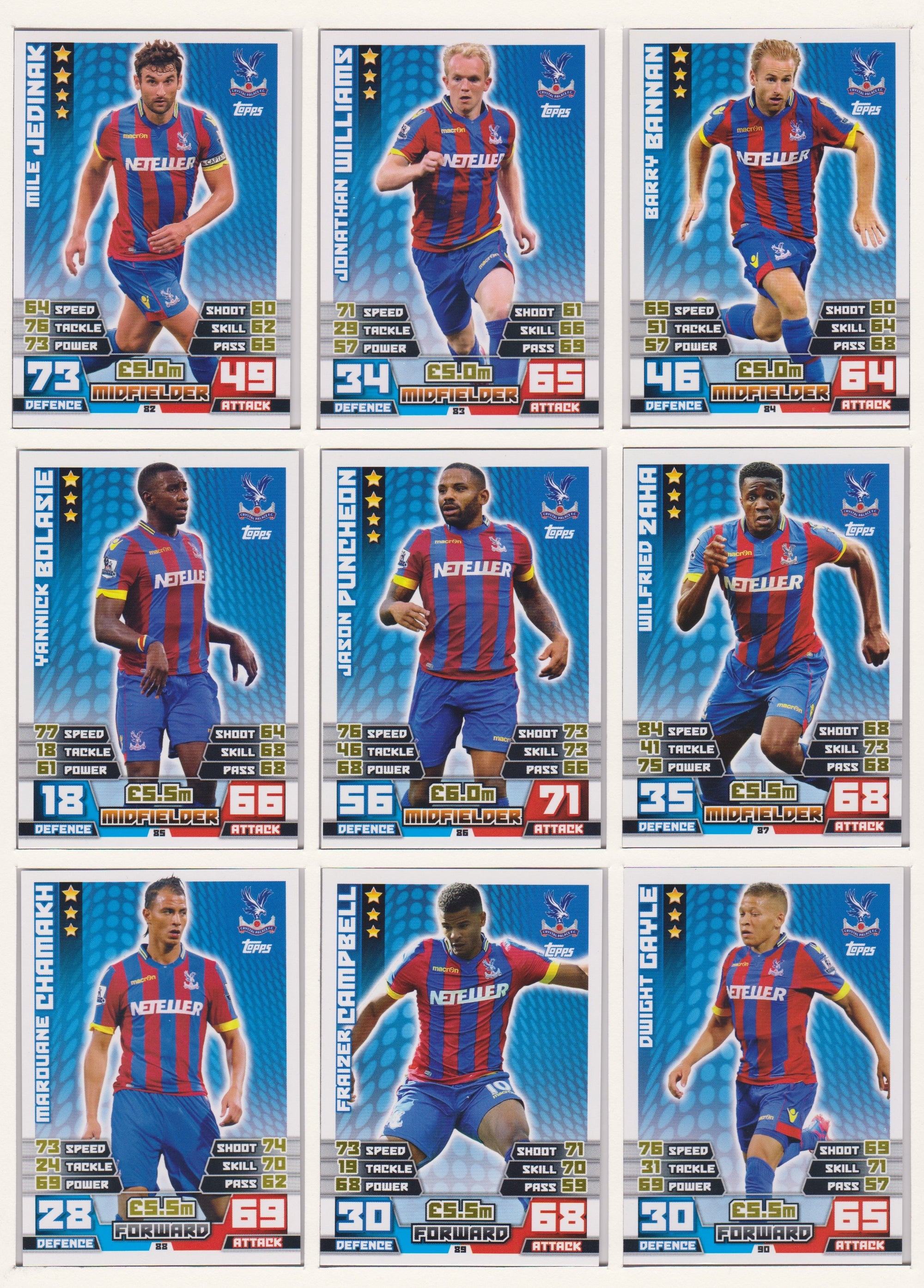 000. CRYSTAL PALACE - KOMPLETT SETT MED TOPPS MATCH ATTAX PREMIER LEAGUE 2014/15
